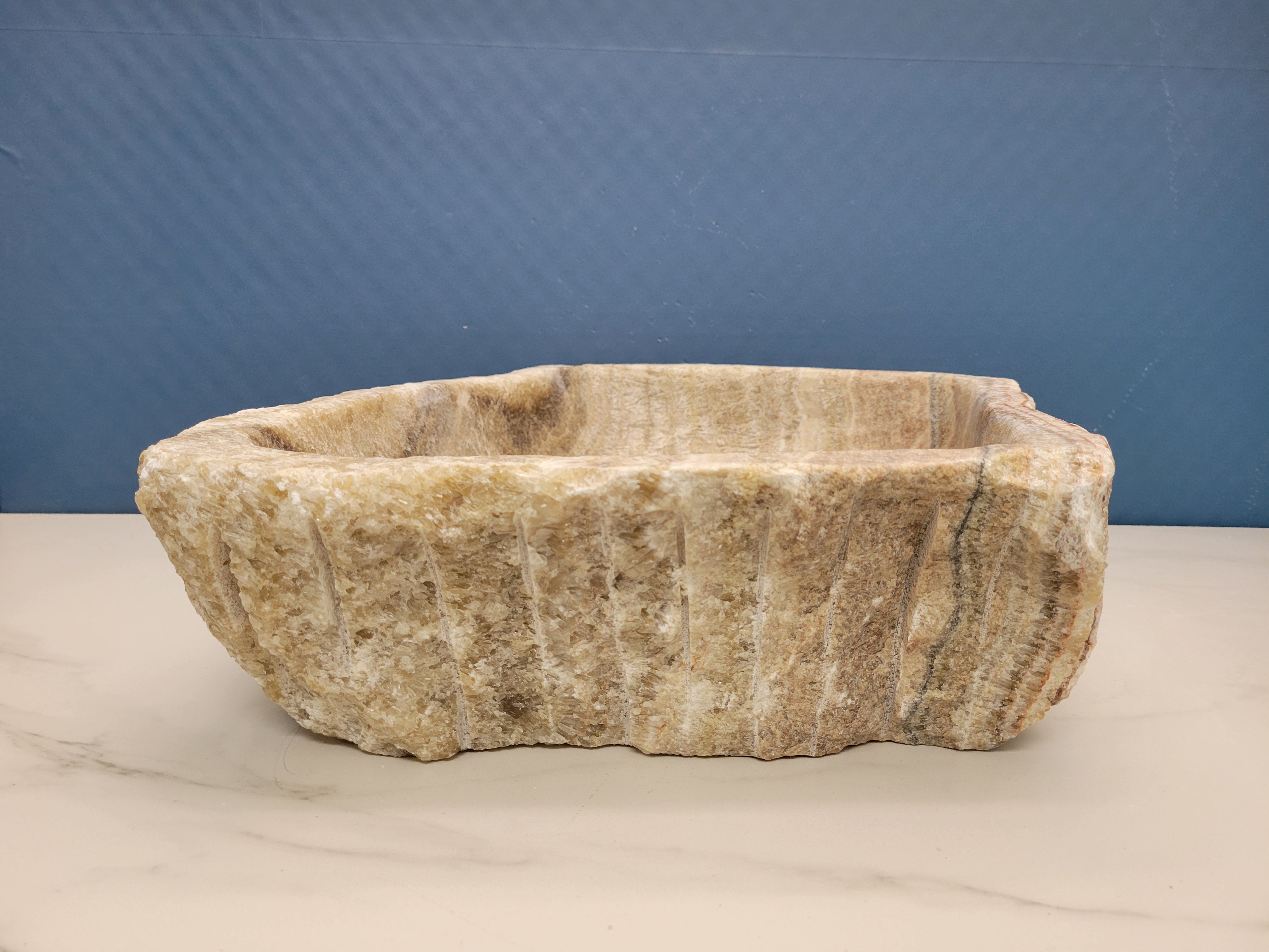 S15_19 Brown and Tan Striped Onyx Vessel Sink