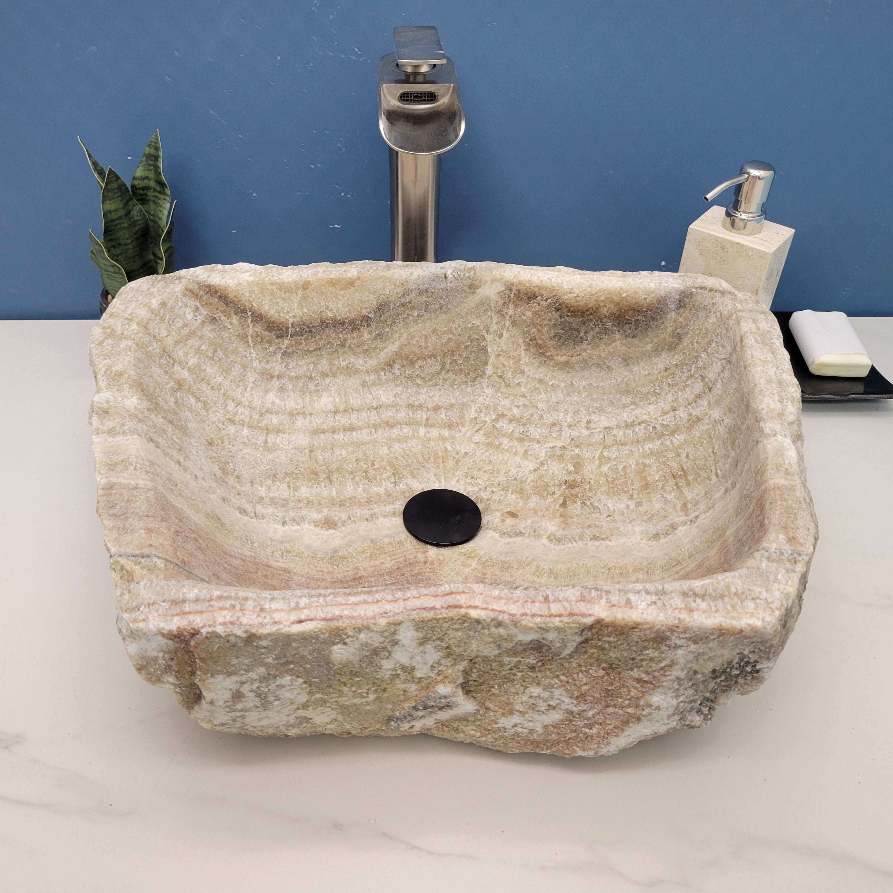 S15_19 Brown and Tan Striped Onyx Vessel Sink