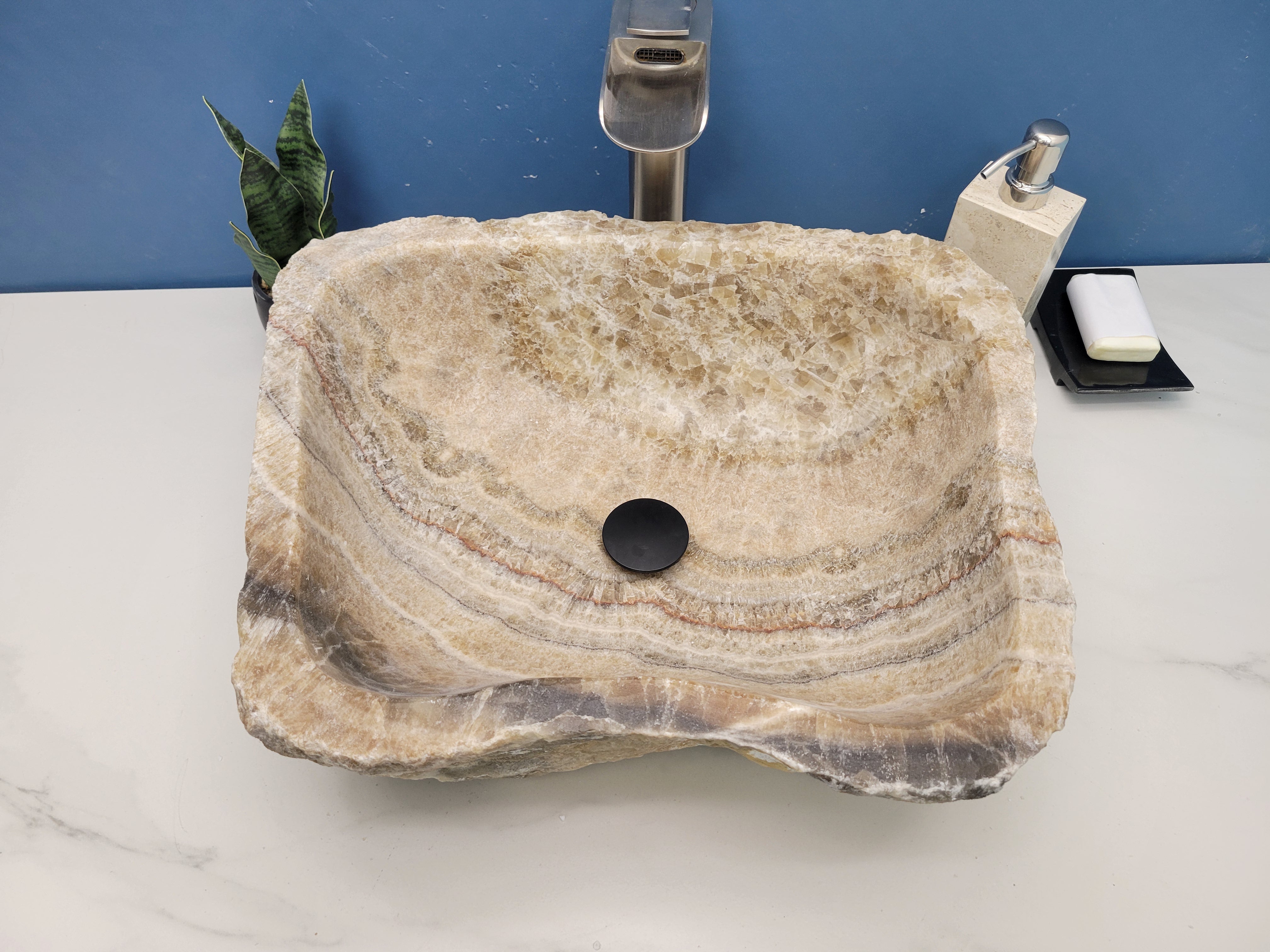 S15_15 Brown and Tan Striped Onyx Vessel Sink