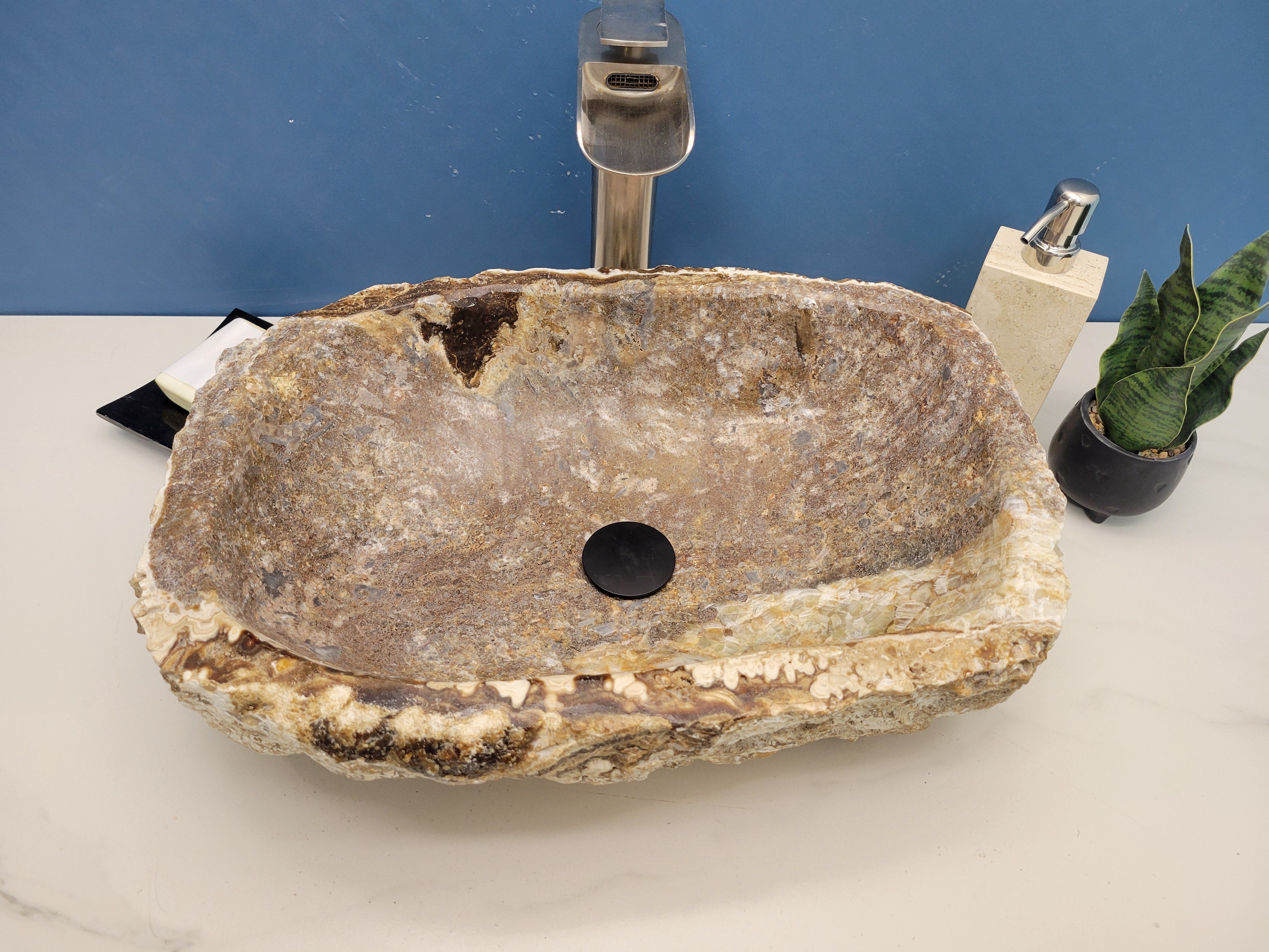 S13_14 Brown and Beige Onyx Stone Vessel Bathroom Sink