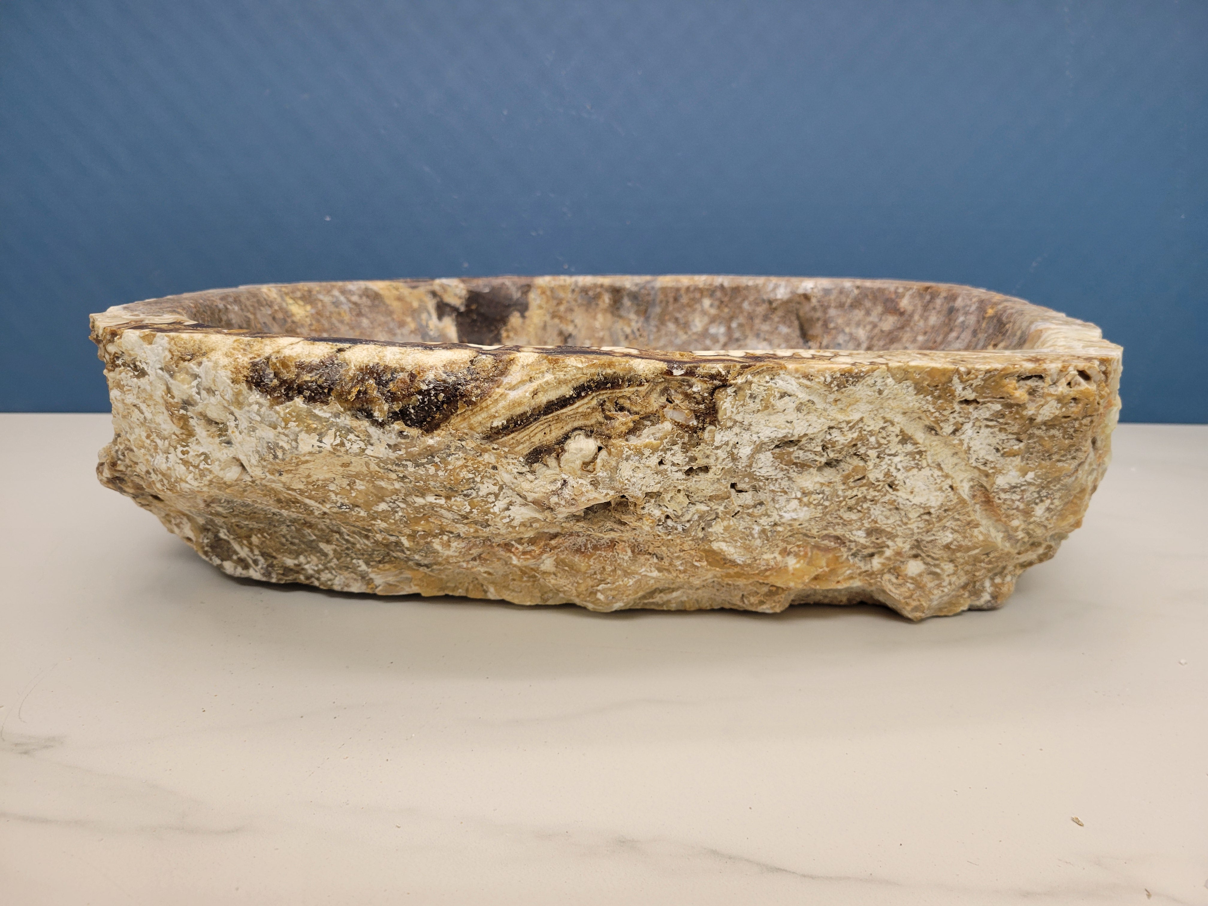 S13_14 Brown and Beige Onyx Stone Vessel Bathroom Sink