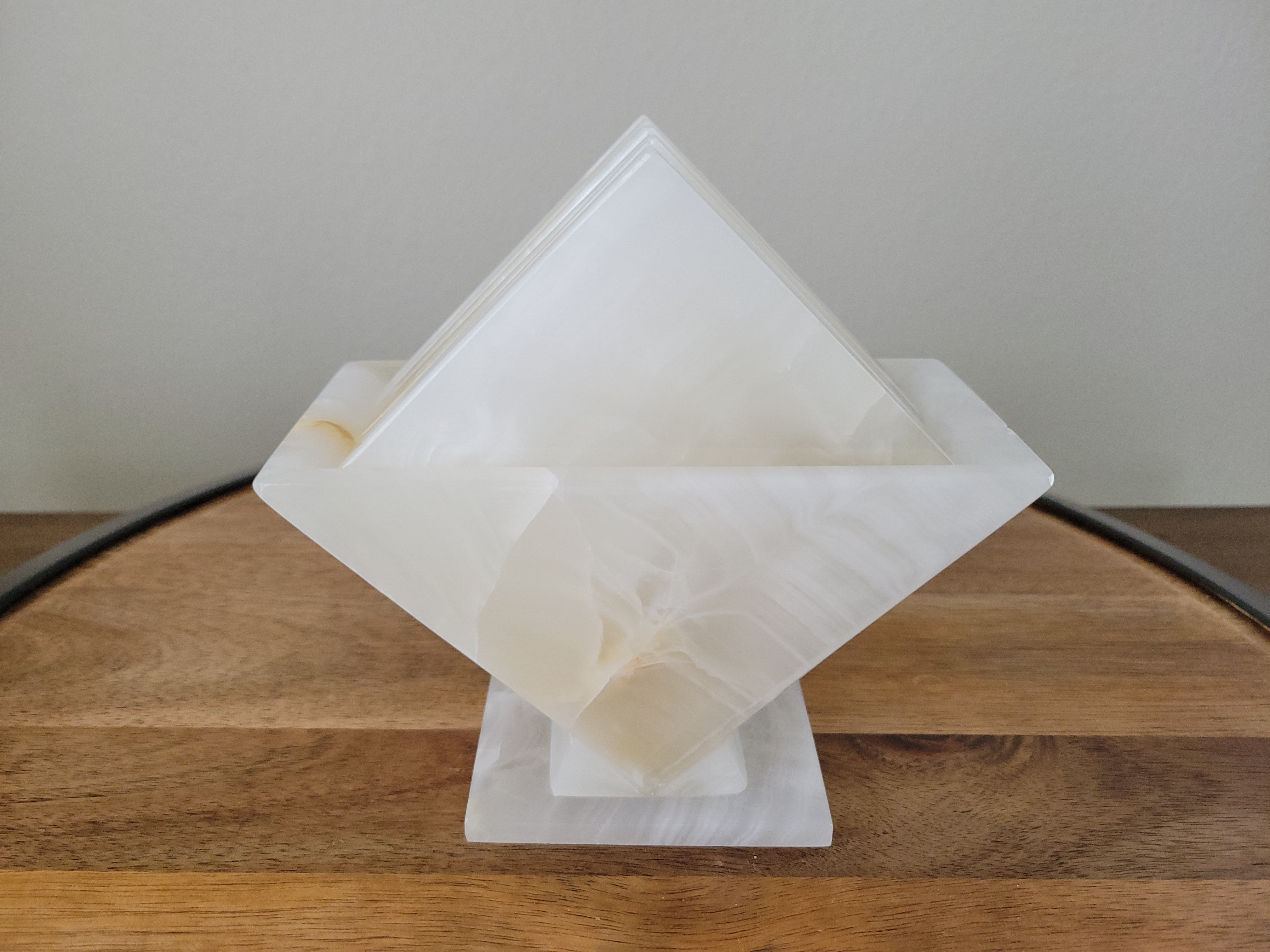 CT_11 White Onyx Square Coasters, Stone Set of 6 with Holder