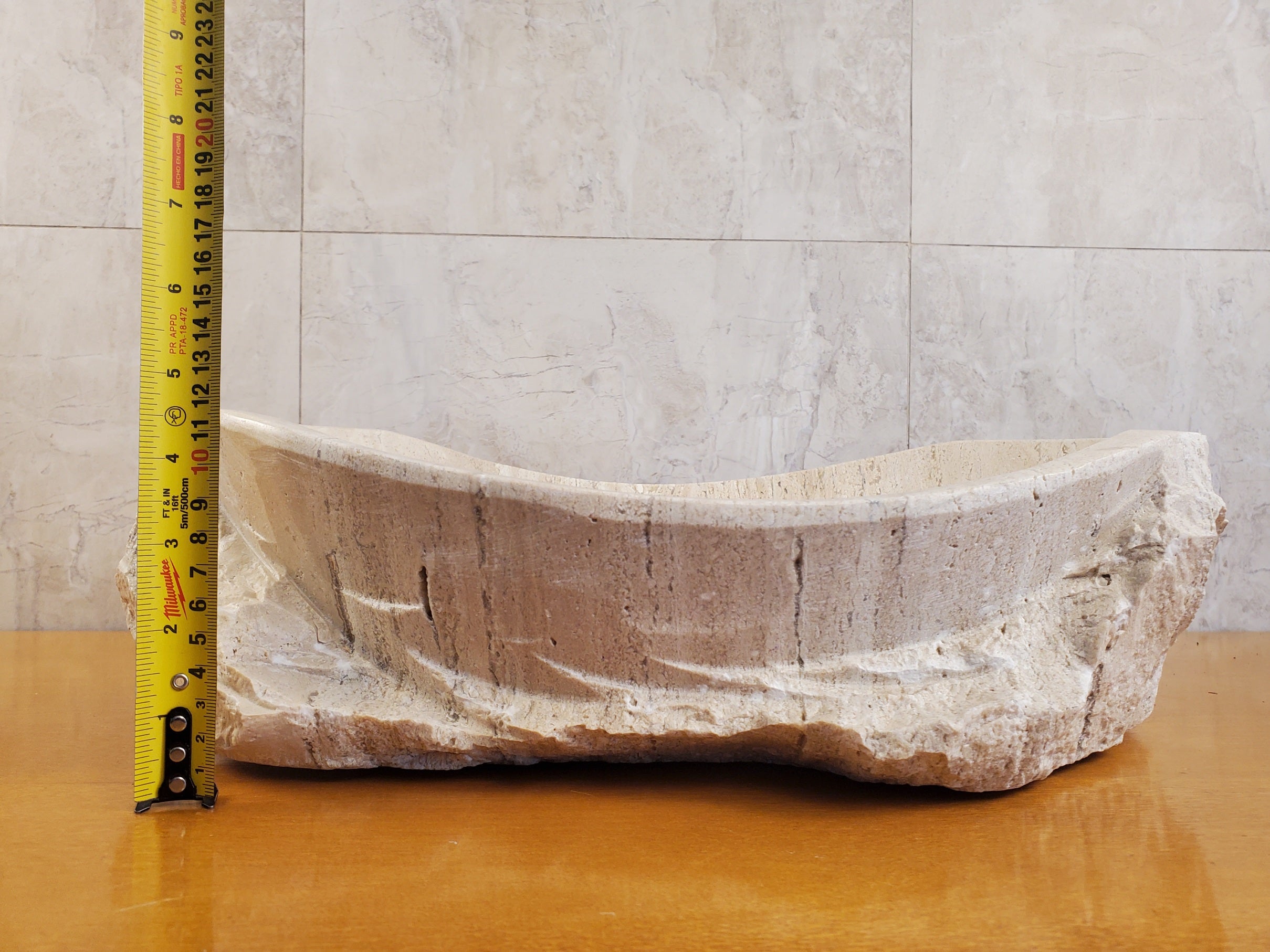 S24_05 Oval Travertine Chiseled Vessel Bathroom Sink