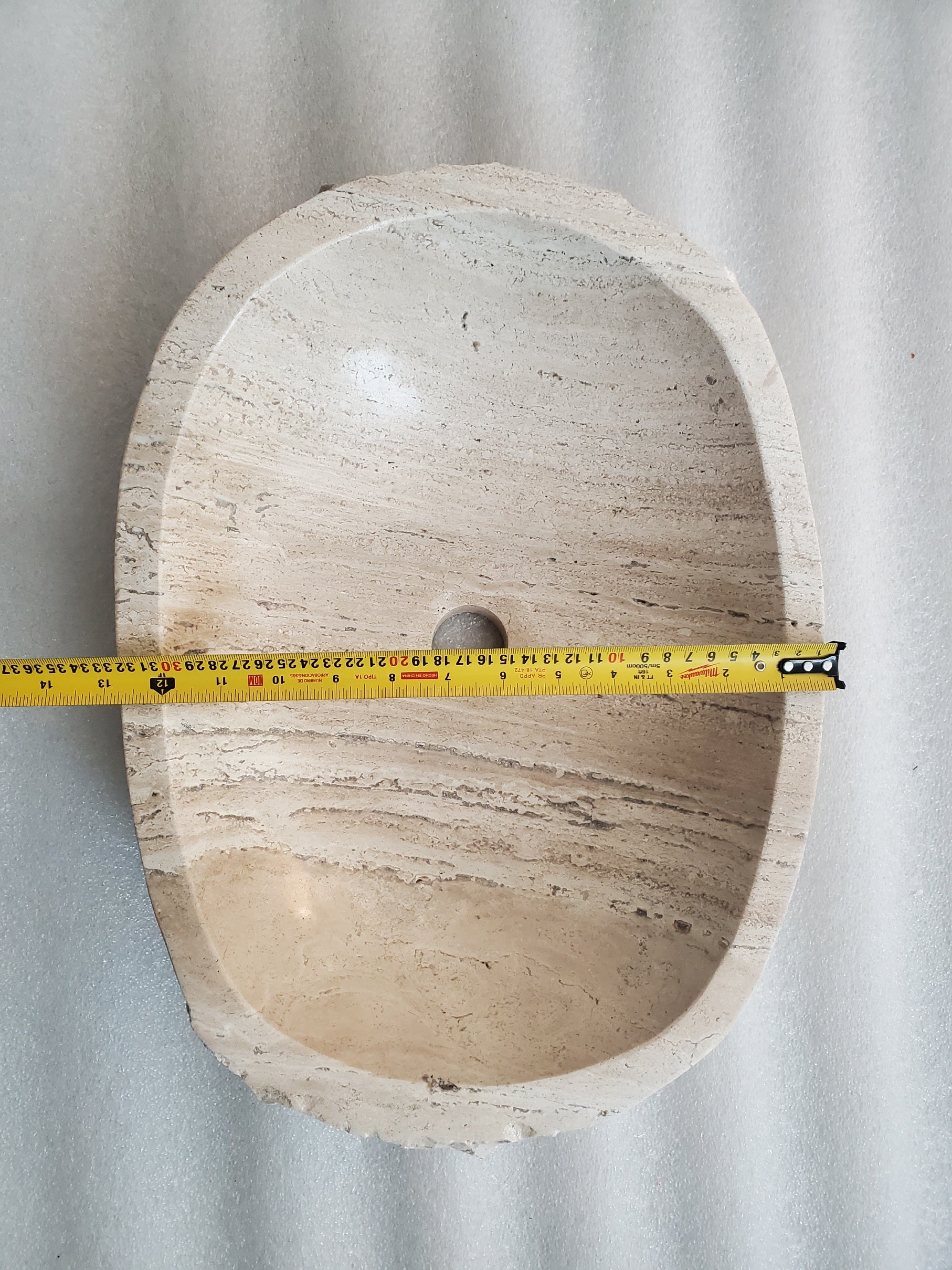 S24_05 Oval Travertine Chiseled Vessel Bathroom Sink