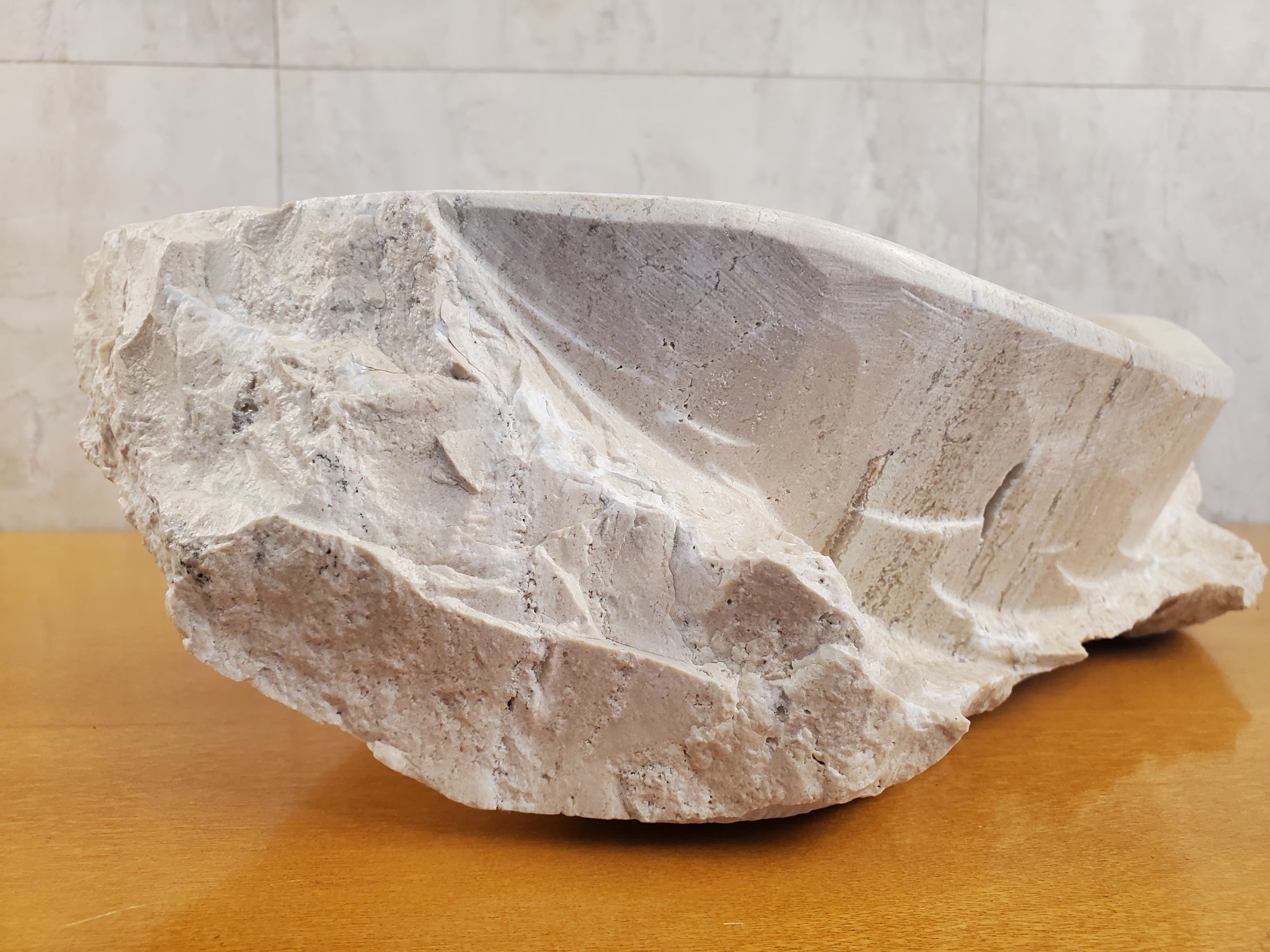 S24_05 Oval Travertine Chiseled Vessel Bathroom Sink