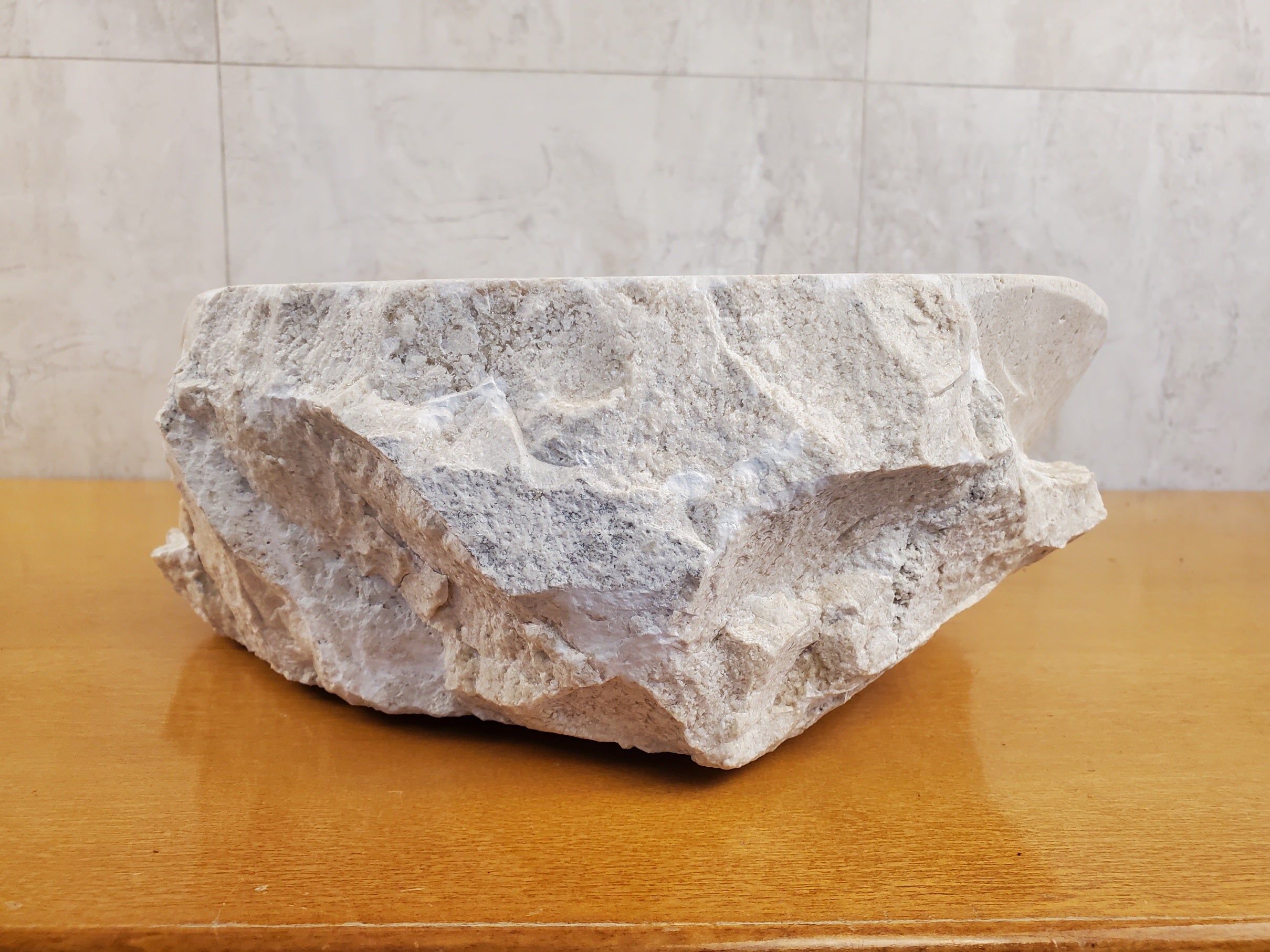 S24_05 Oval Travertine Chiseled Vessel Bathroom Sink