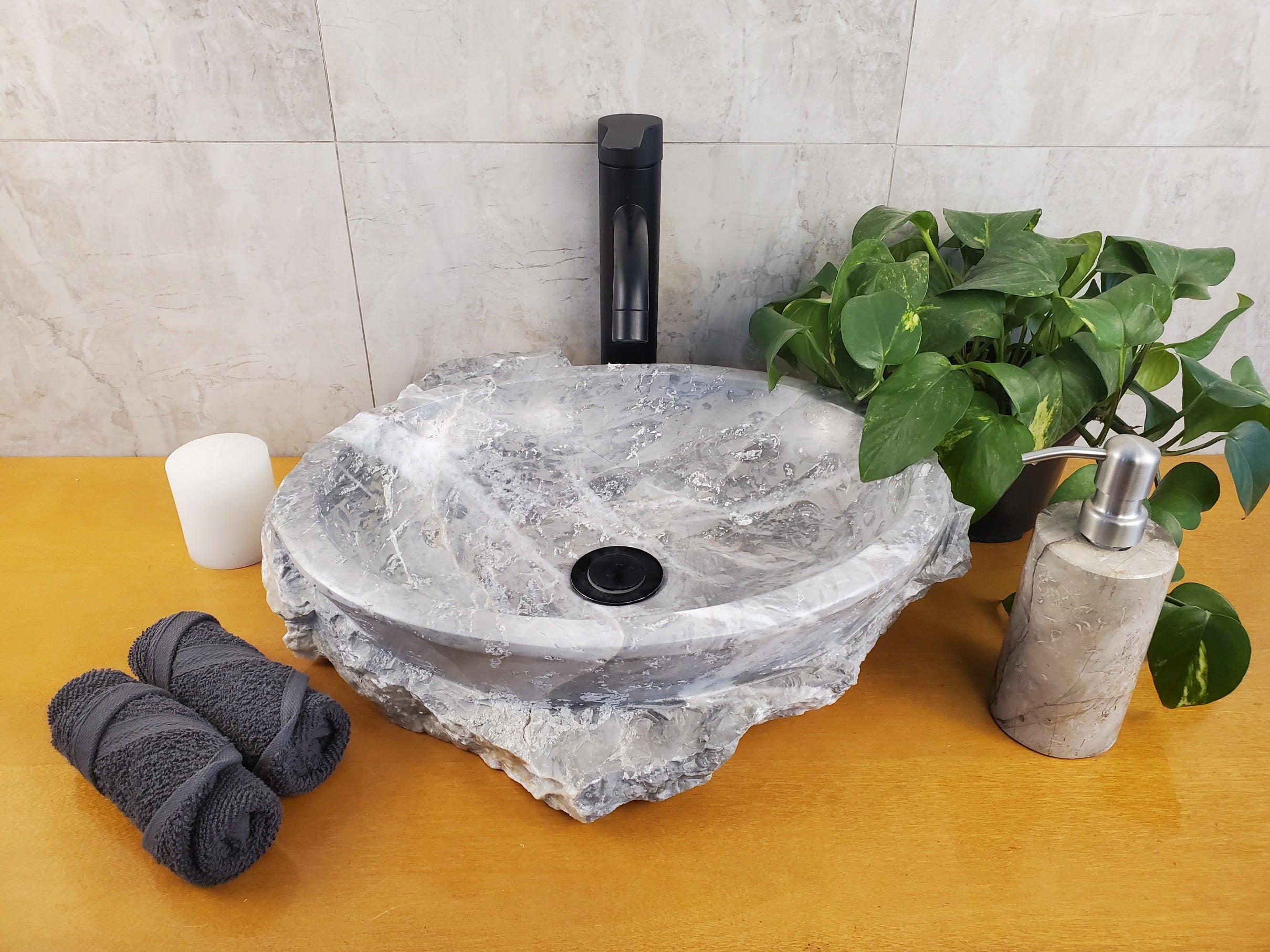 S24_06 Bardigio Marble Stone Vessel Sink (Oval)