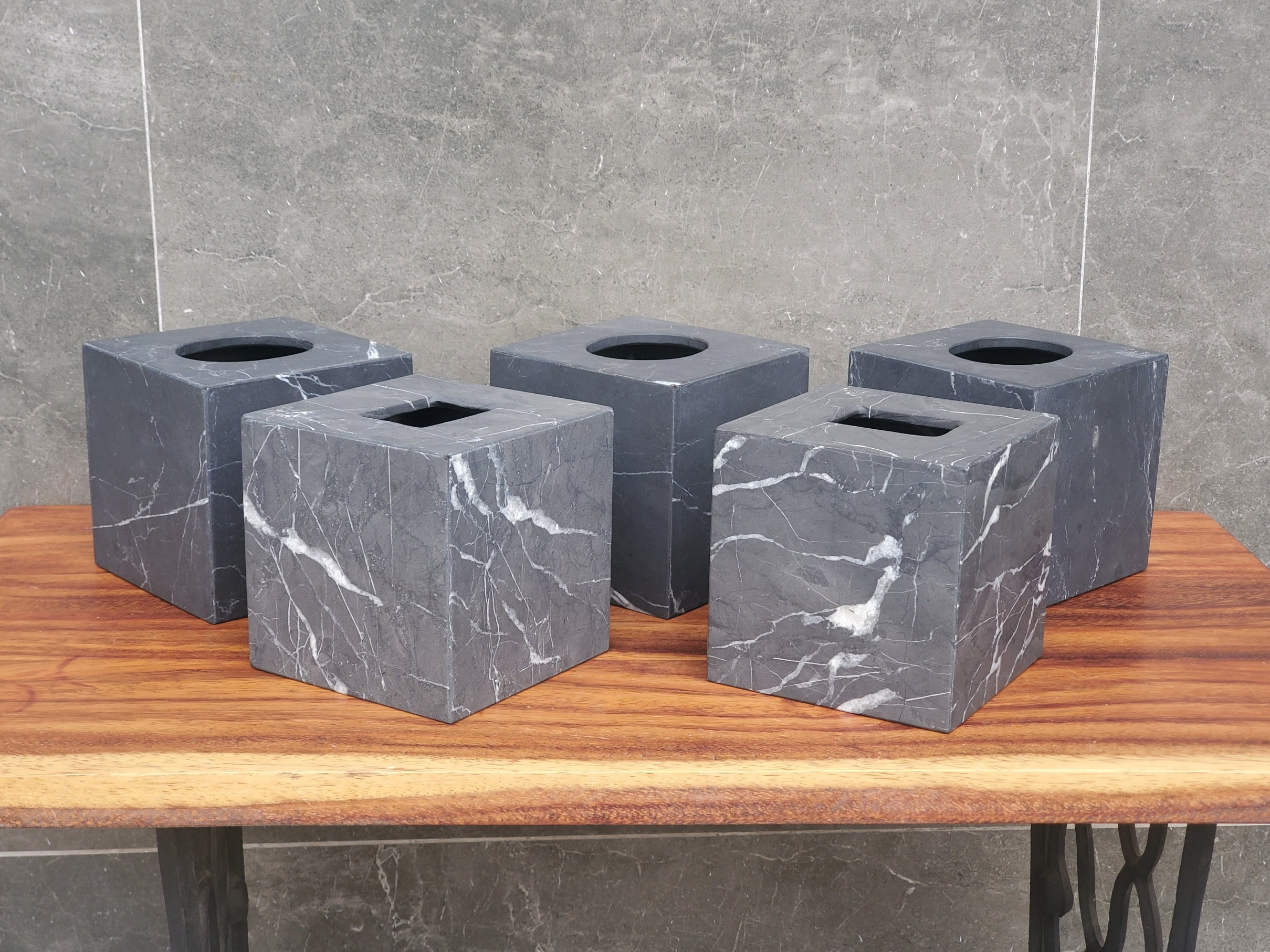 TCSQ_46 Matte Black Marble Square Tissue Box Cover