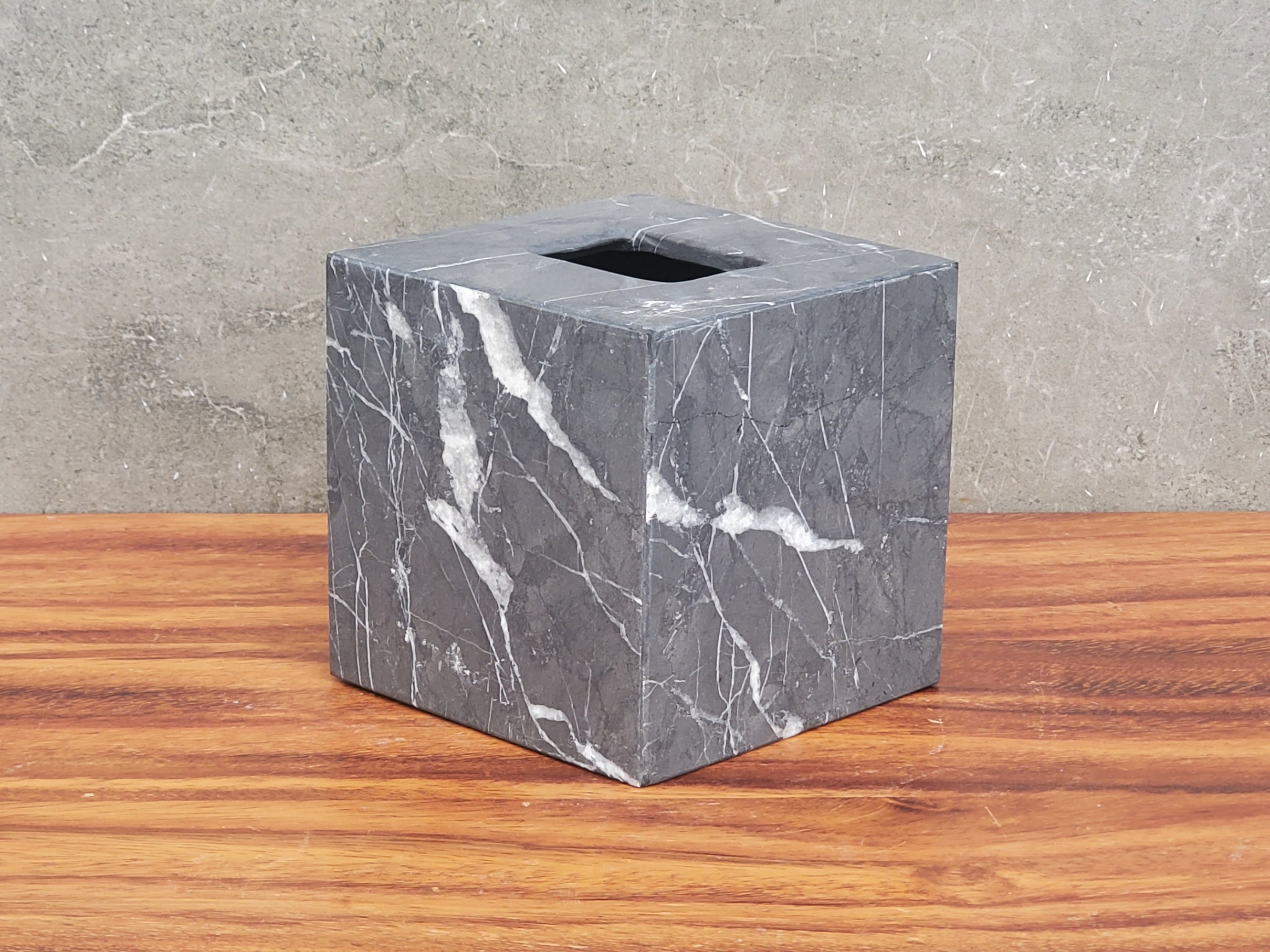 TCSQ_46 Matte Black Marble Square Tissue Box Cover