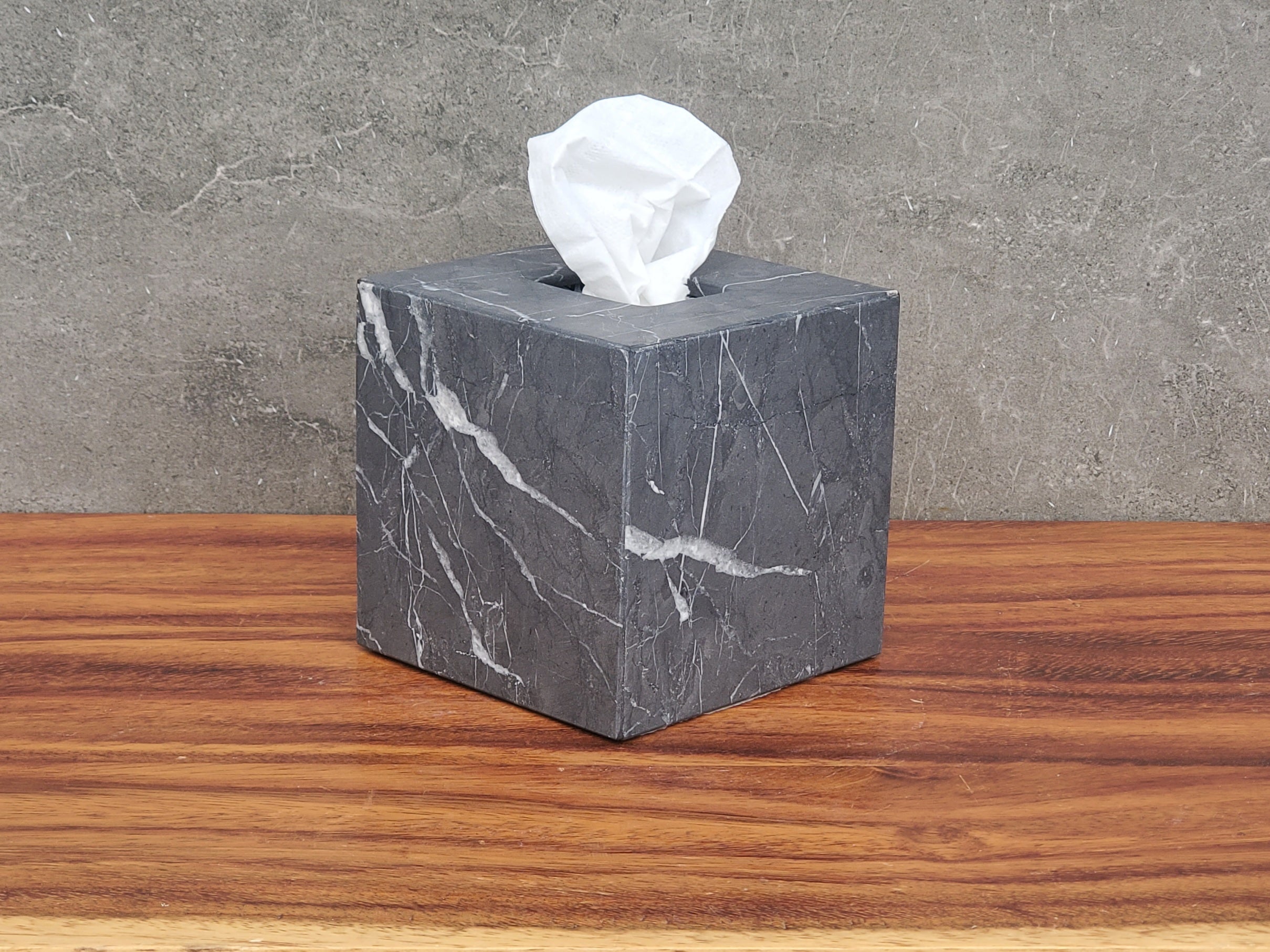 TCSQ_46 Matte Black Marble Square Tissue Box Cover