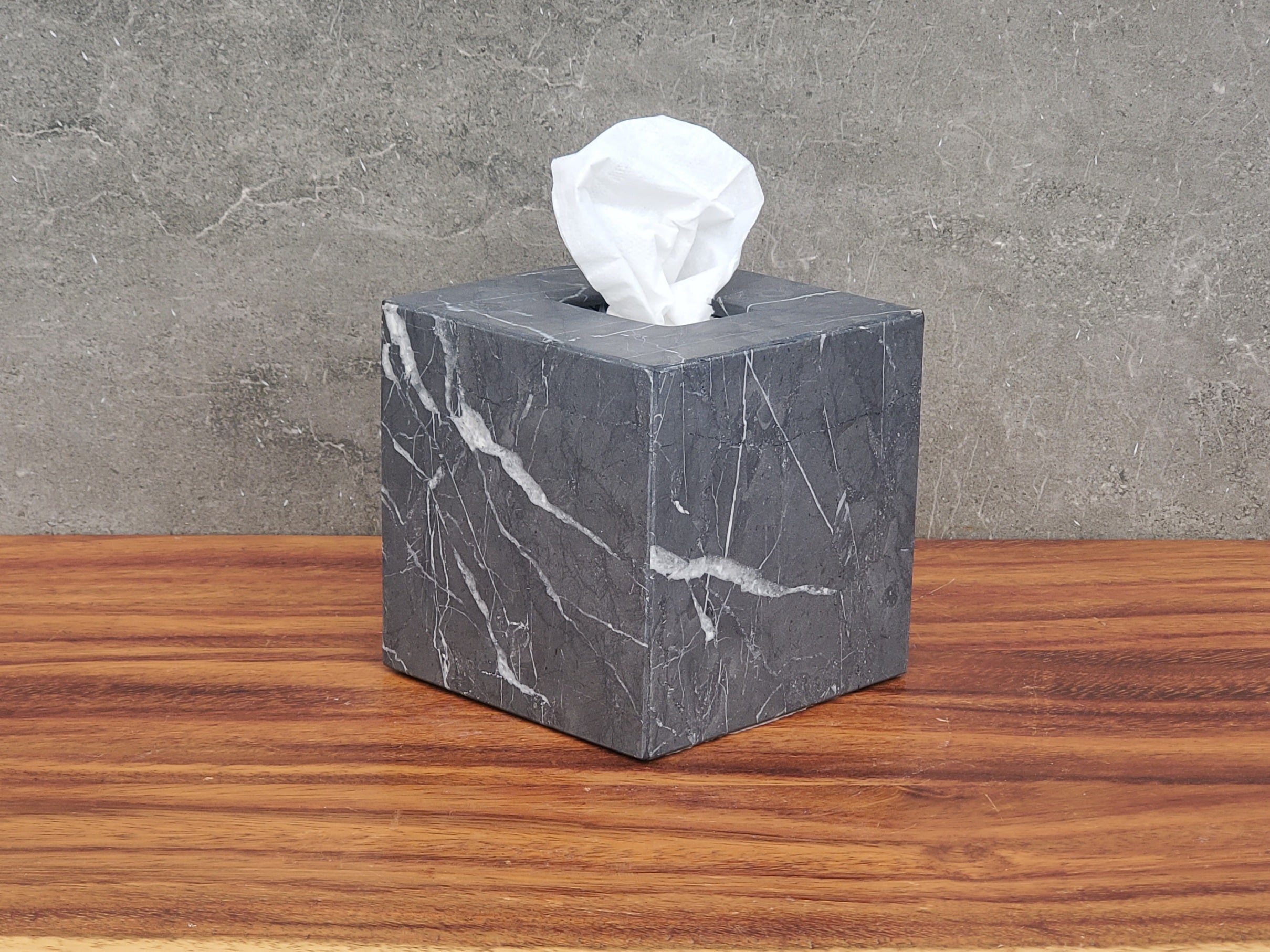 TCSQ_46 Matte Black Marble Square Tissue Box Cover