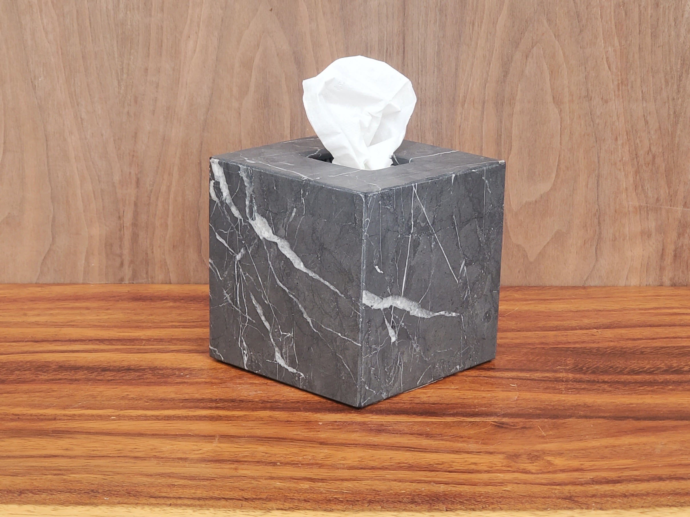 TCSQ_46 Matte Black Marble Square Tissue Box Cover