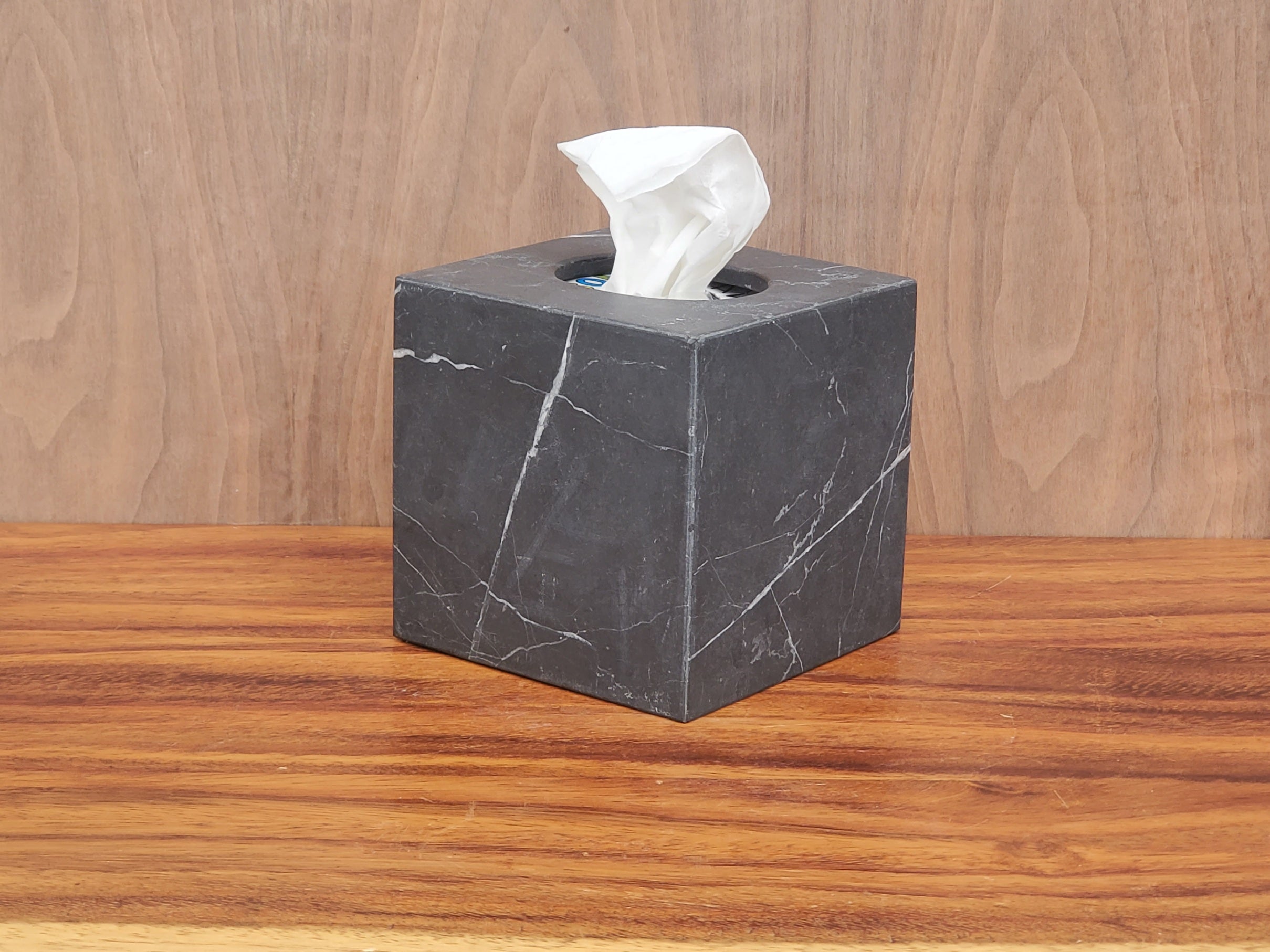 TCSQ_46 Matte Black Marble Square Tissue Box Cover