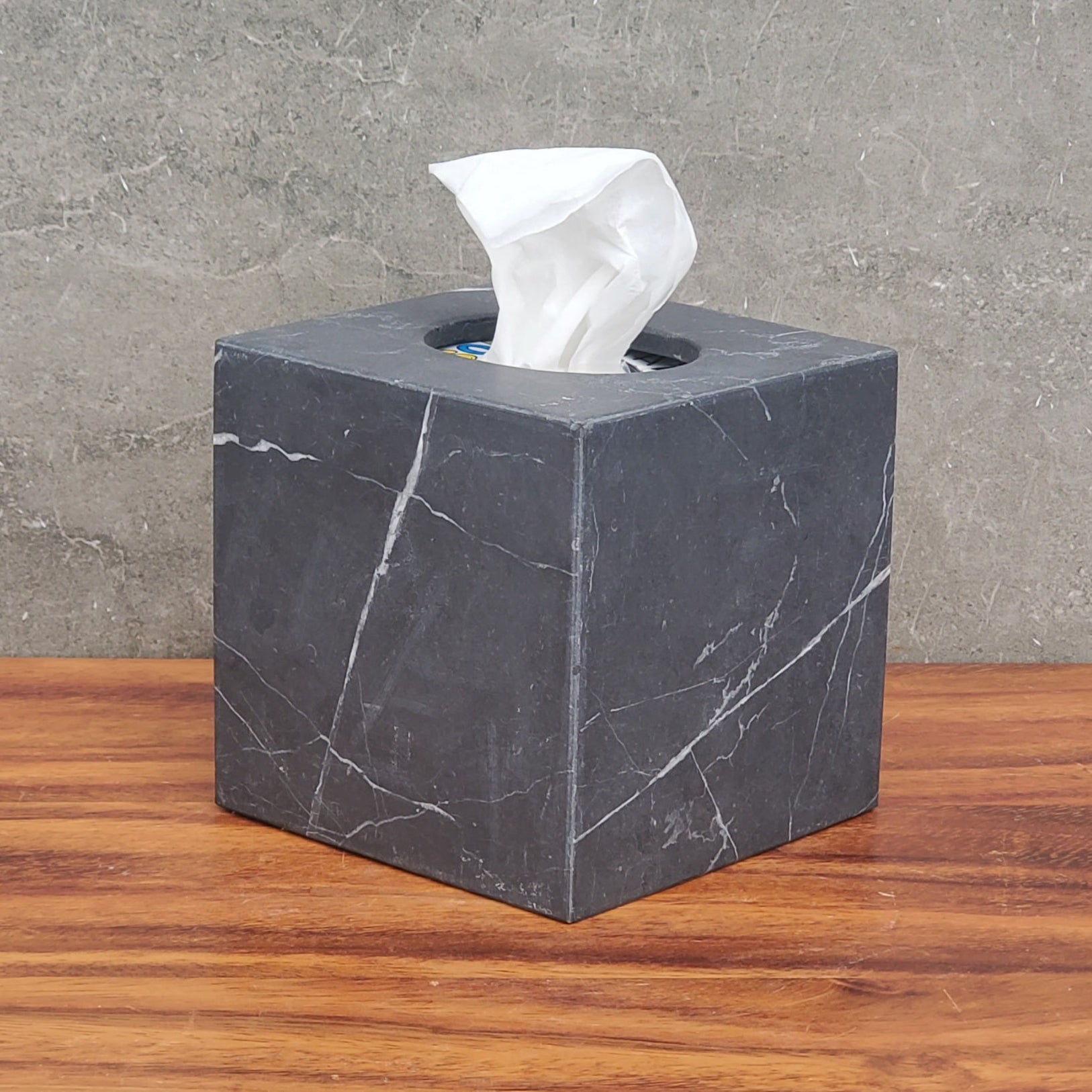 TCSQ_46 Matte Black Marble Square Tissue Box Cover