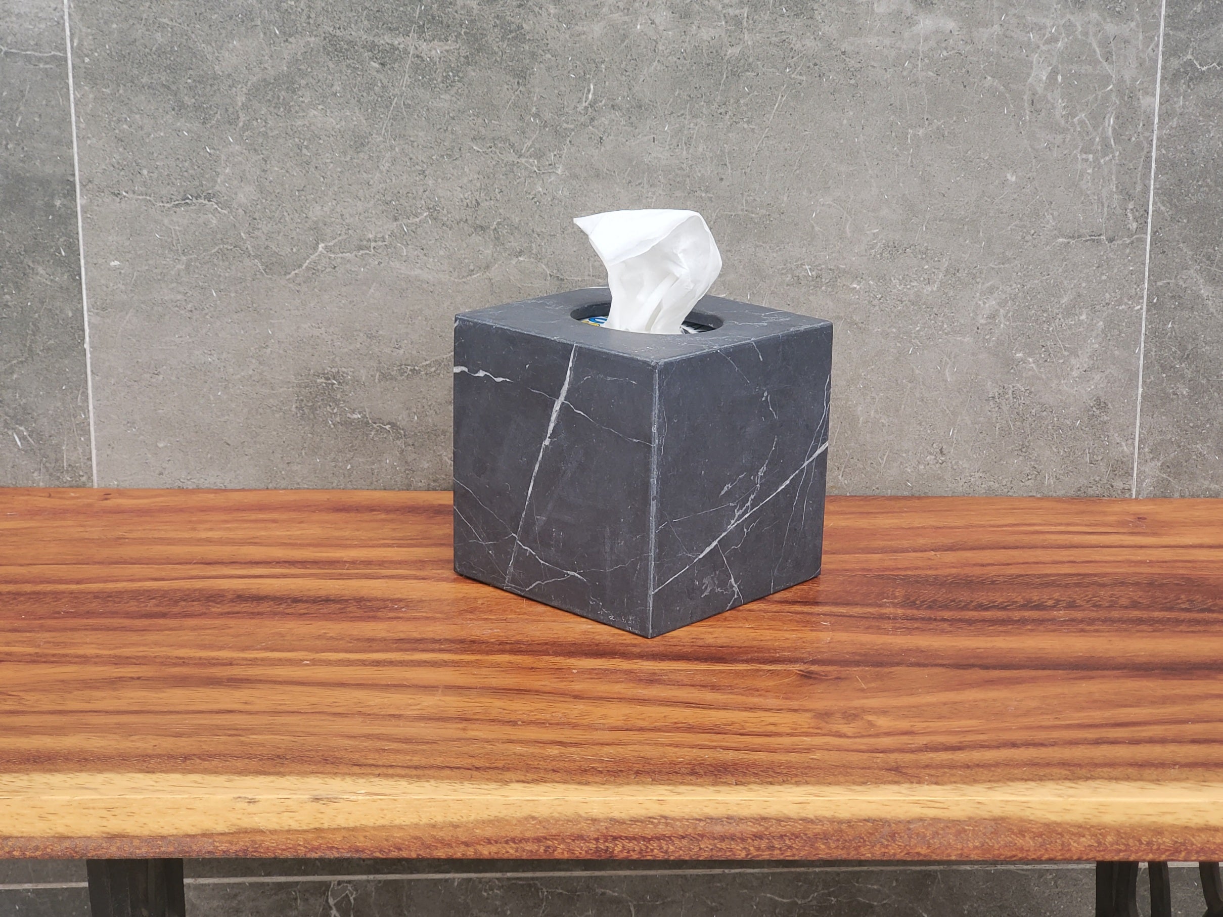 TCSQ_46 Matte Black Marble Square Tissue Box Cover