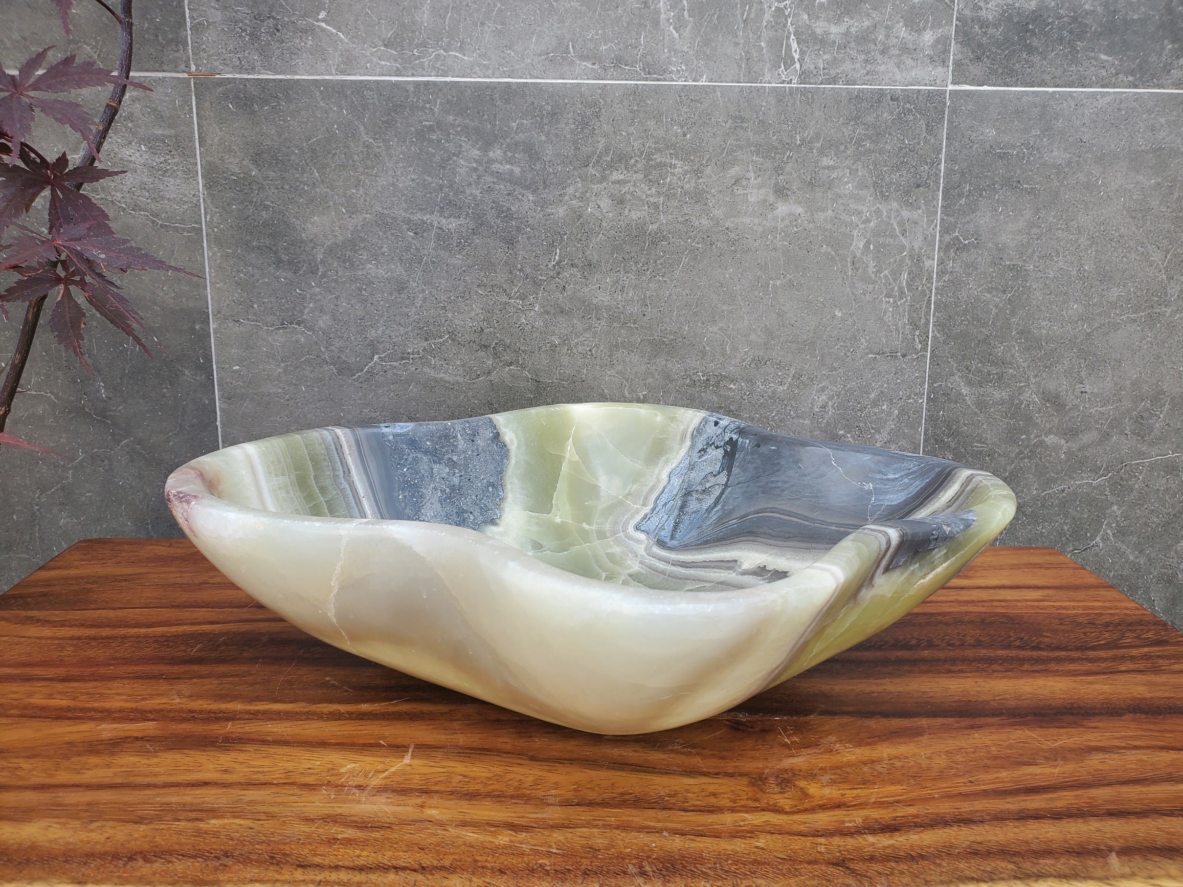 Green and Grey Onyx Stone Vessel Bathroom Sink