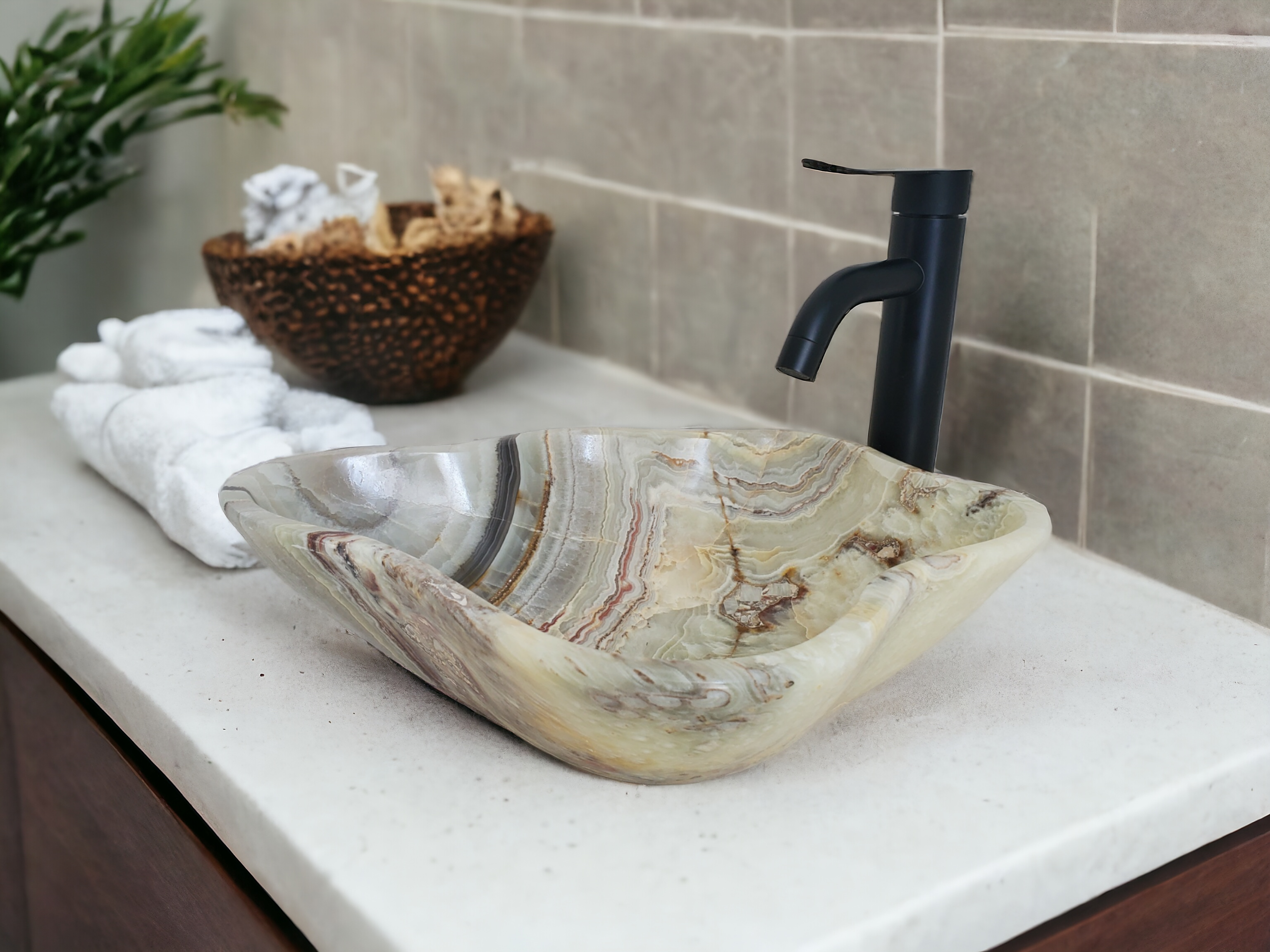 S21_05 Onyx Stone Vessel Bathroom Sink