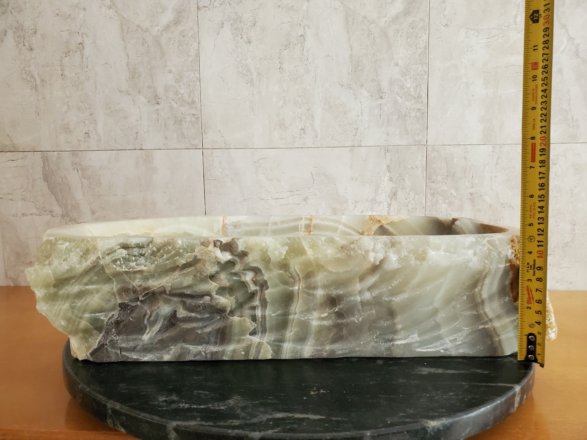 S23_23 Green and Grey Onyx Stone Vessel Bathroom Sink