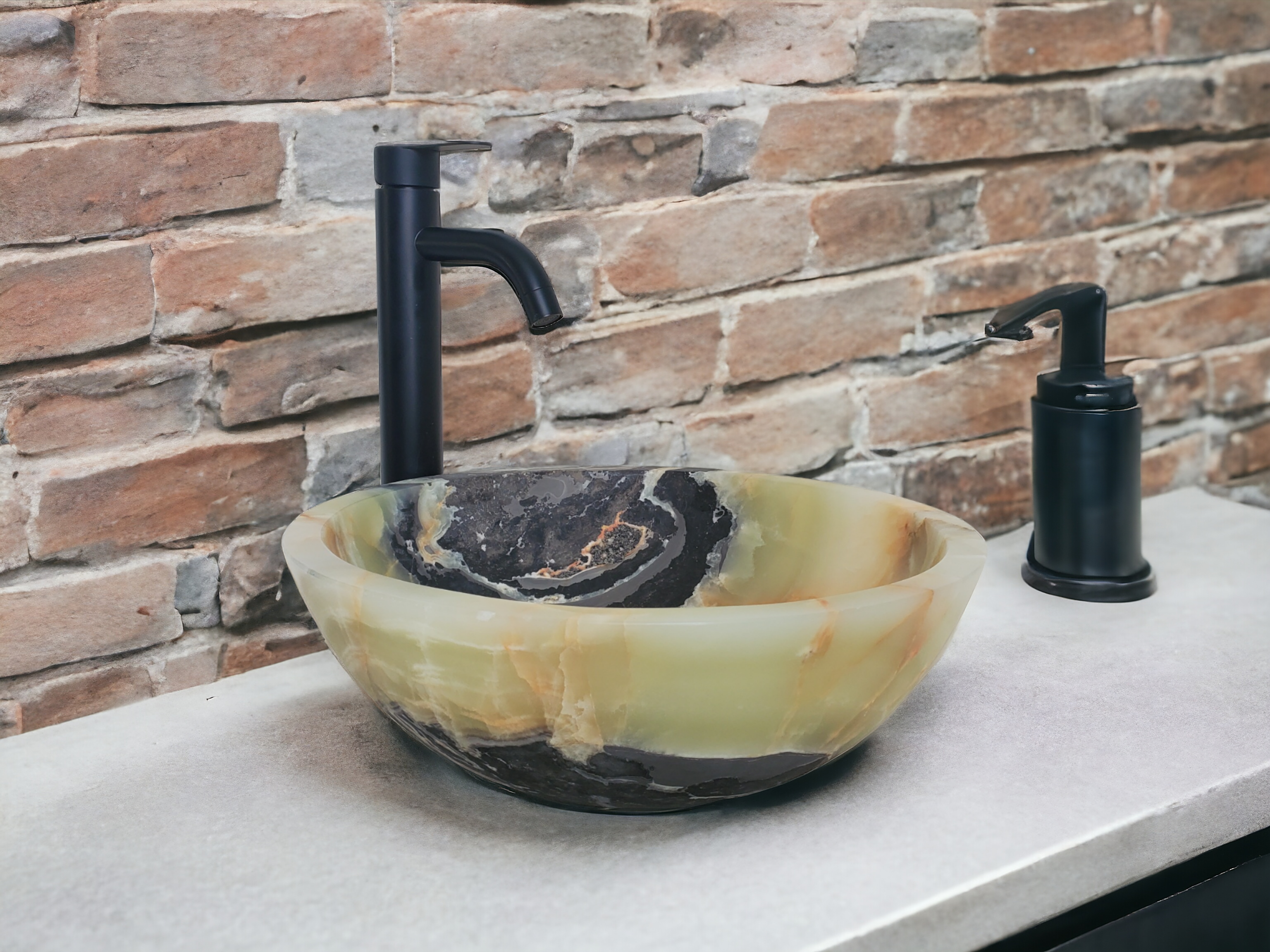 Onyx Stone Vessel Bathroom Sink – Round