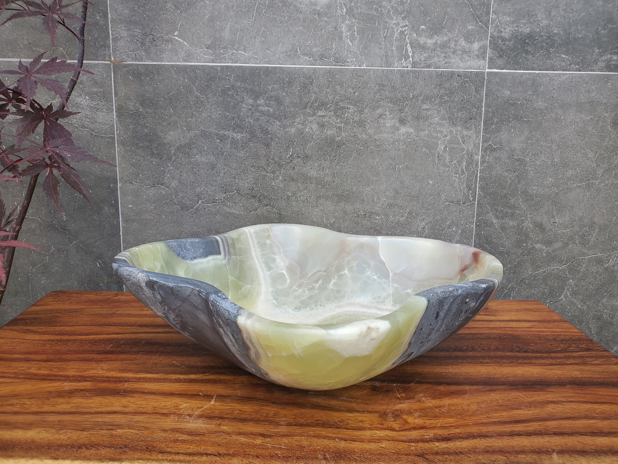 Green and Grey Onyx Stone Vessel Bathroom Sink