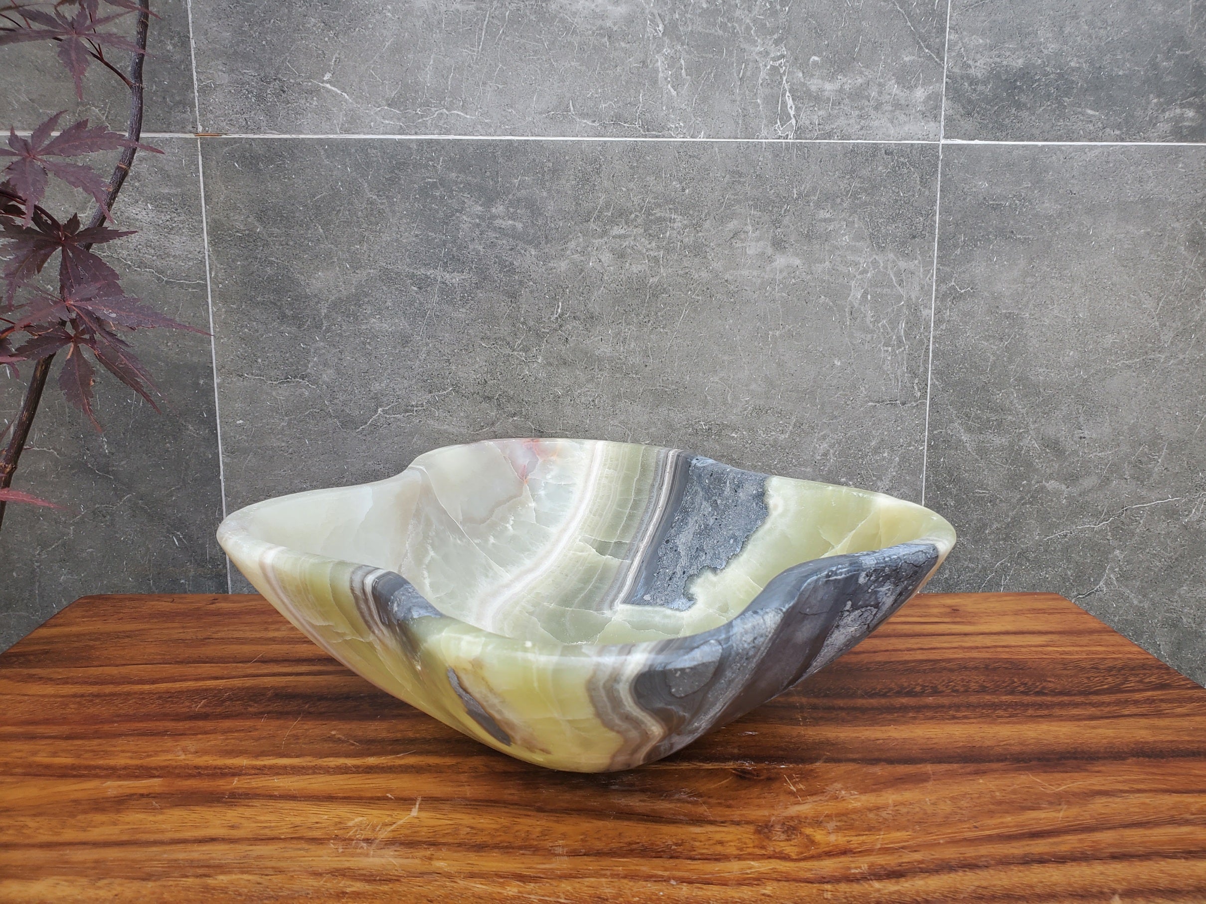 Green and Grey Onyx Stone Vessel Bathroom Sink