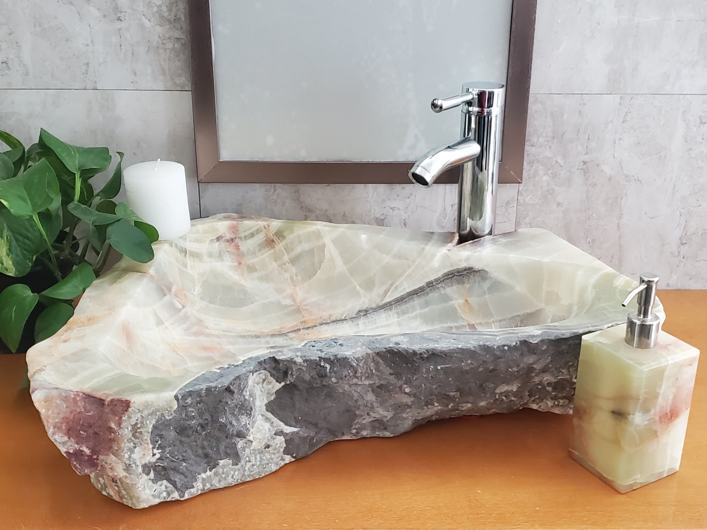 S23_31 Onyx Stone Vessel Bathroom Sink