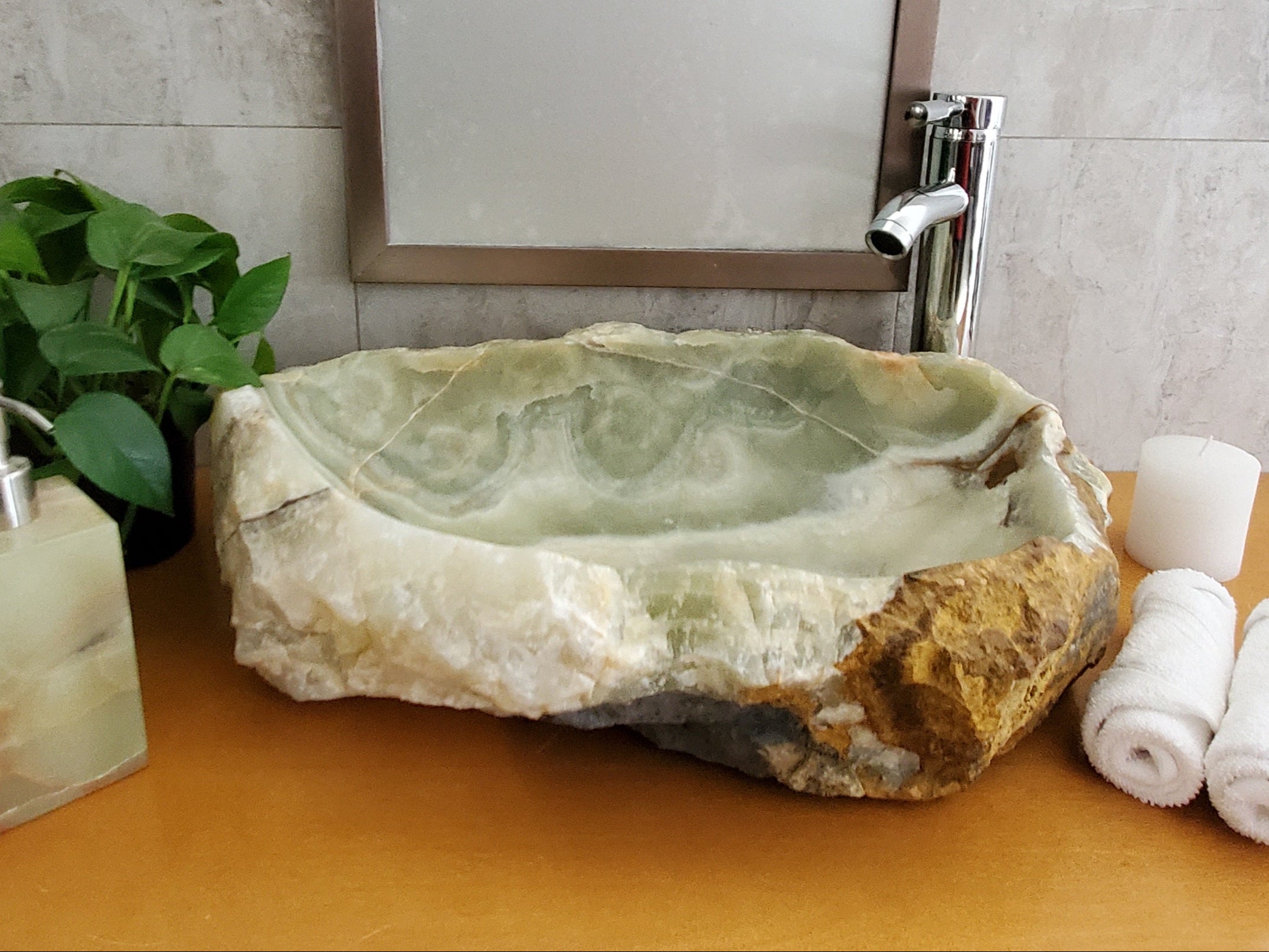 S23_33 Onyx Stone Vessel Bathroom Sink