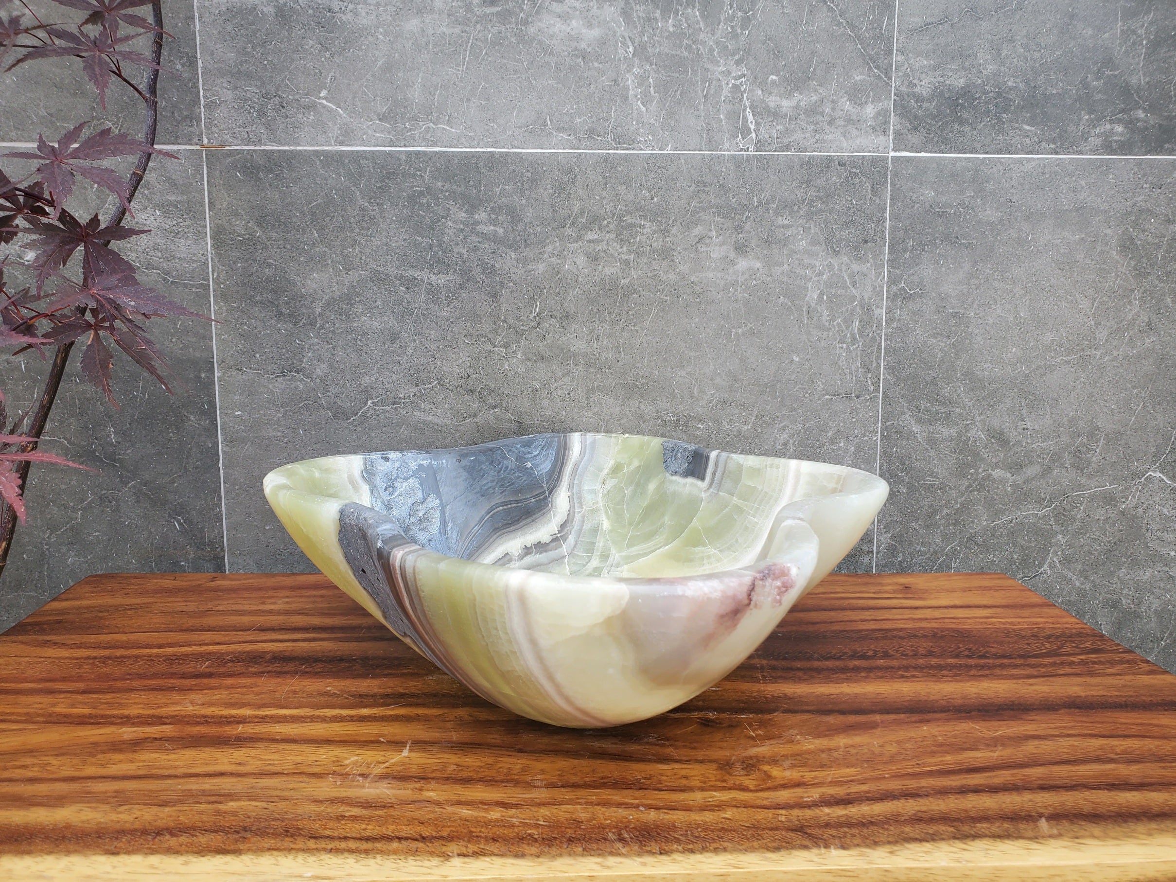 Green and Grey Onyx Stone Vessel Bathroom Sink