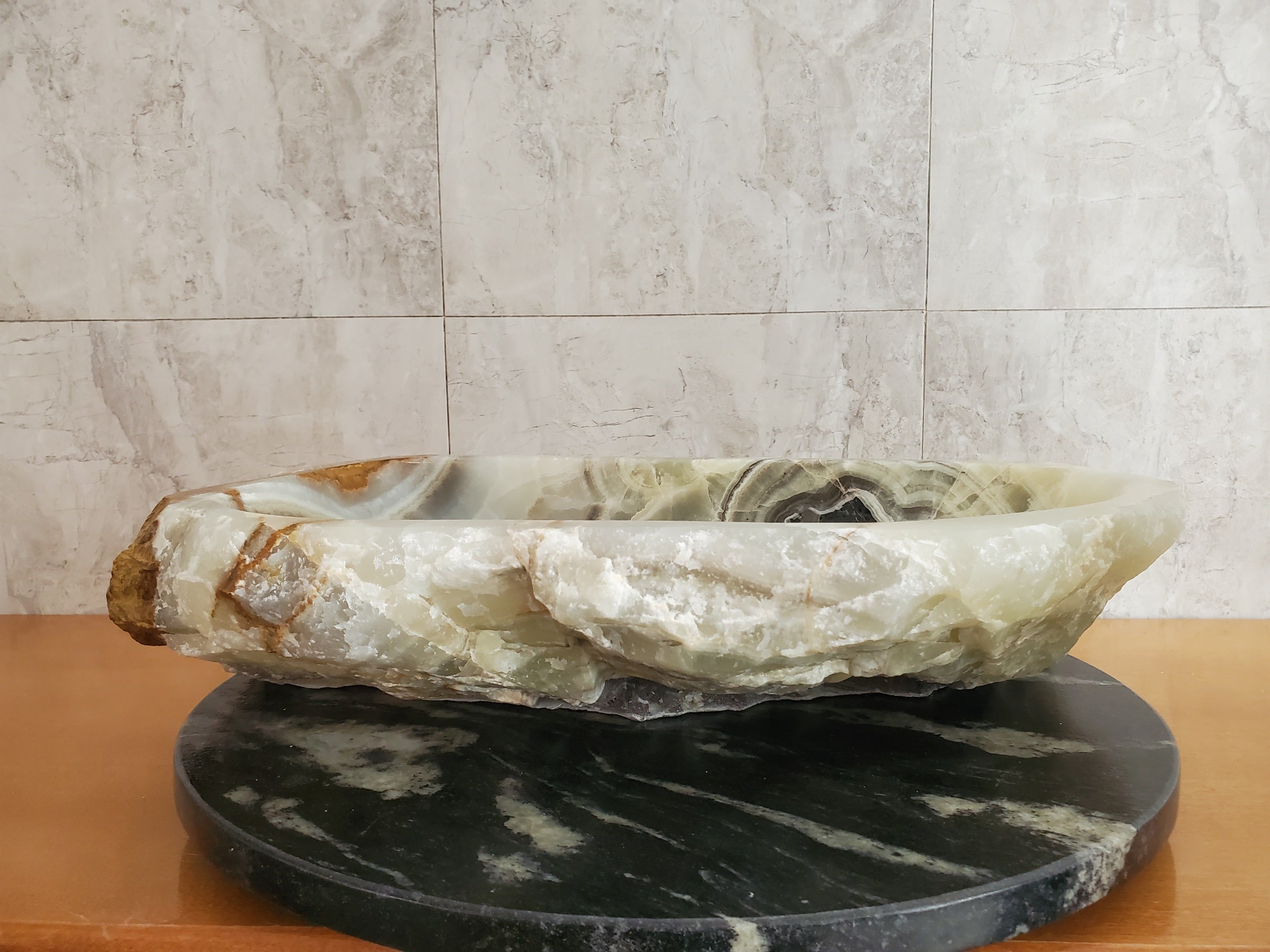 S23_23 Green and Grey Onyx Stone Vessel Bathroom Sink