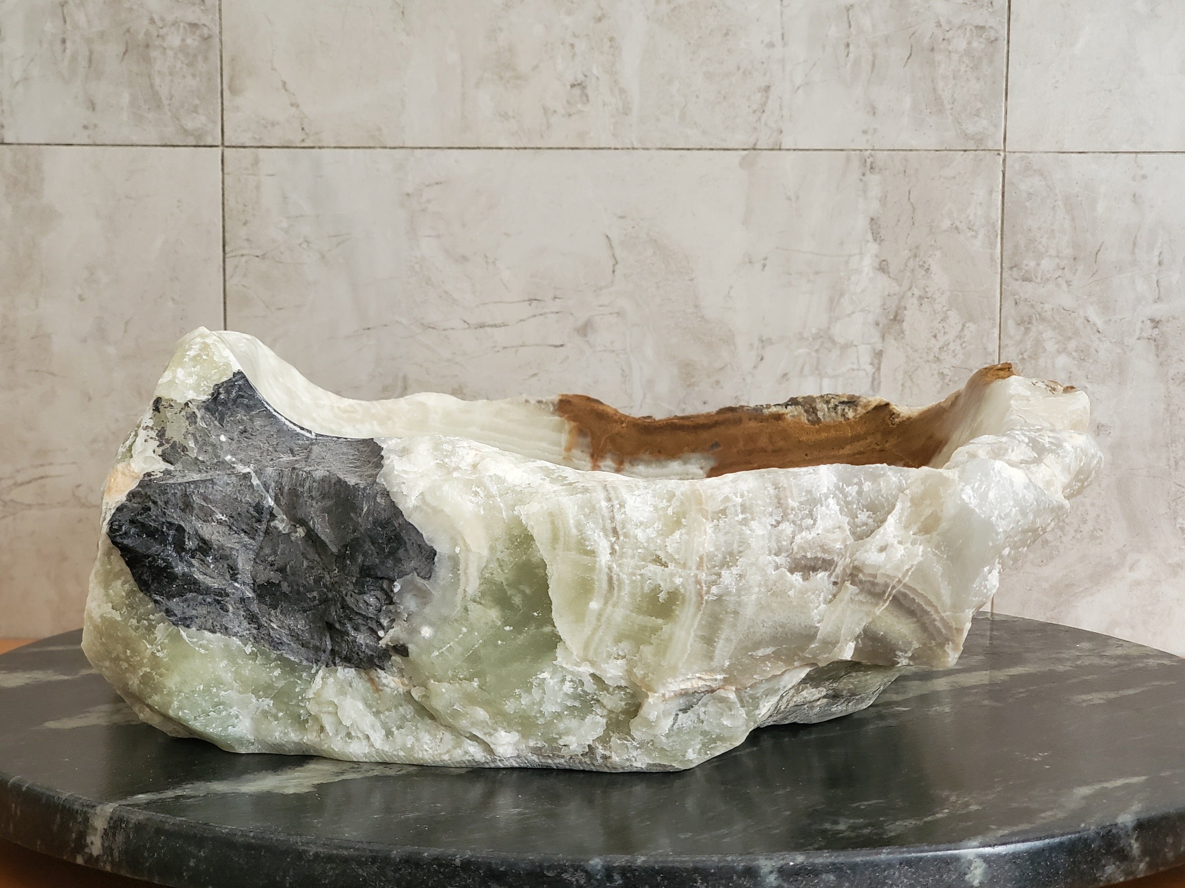 S23_25 Green and Grey Onyx Stone Vessel Bathroom Sink