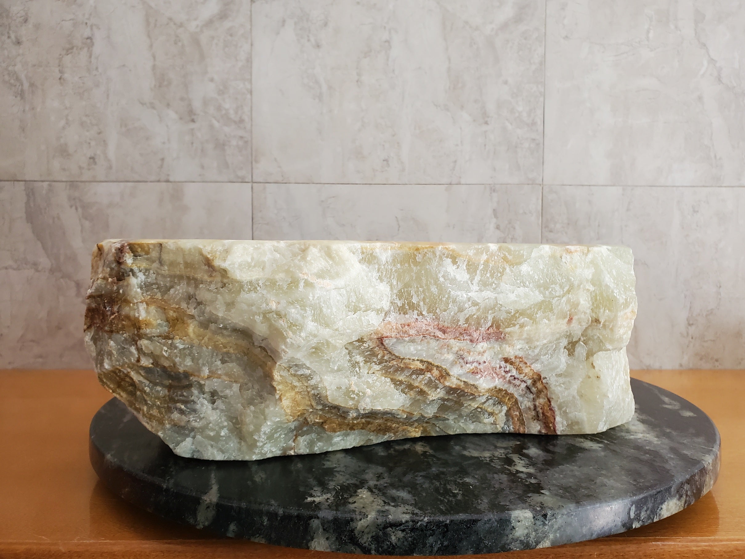 S23_28 Onyx Stone Vessel Bathroom Sink