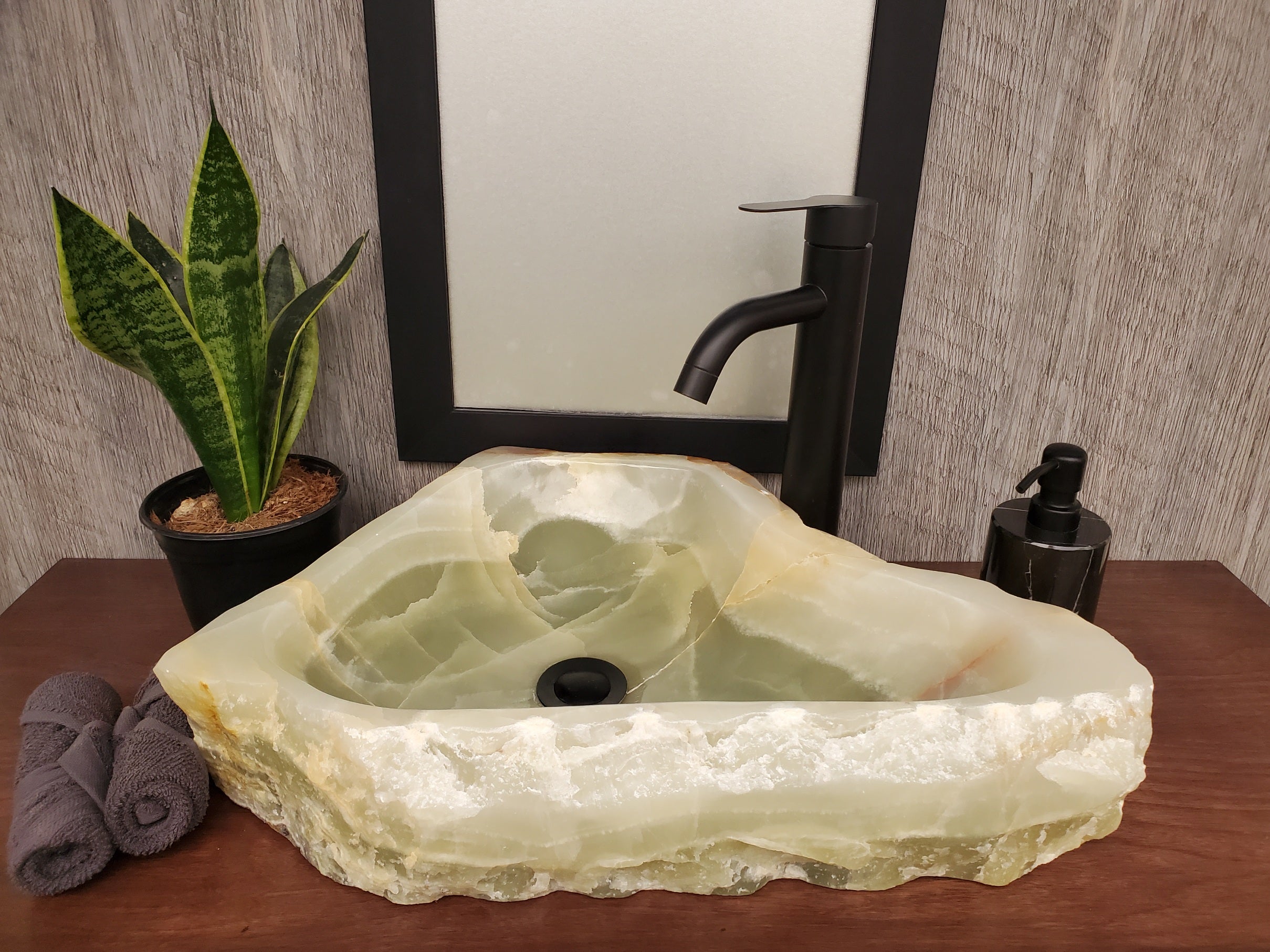 S23_20 Green and Brown Onyx Stone Vessel Bathroom Sink