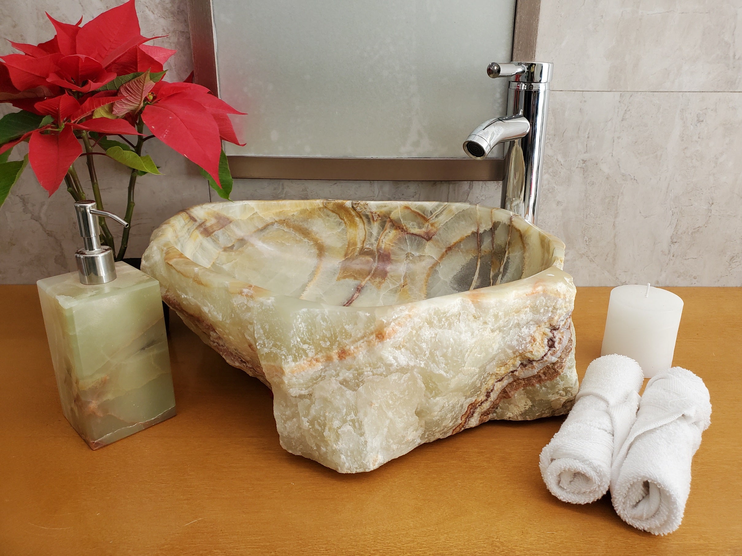 S23_28 Onyx Stone Vessel Bathroom Sink