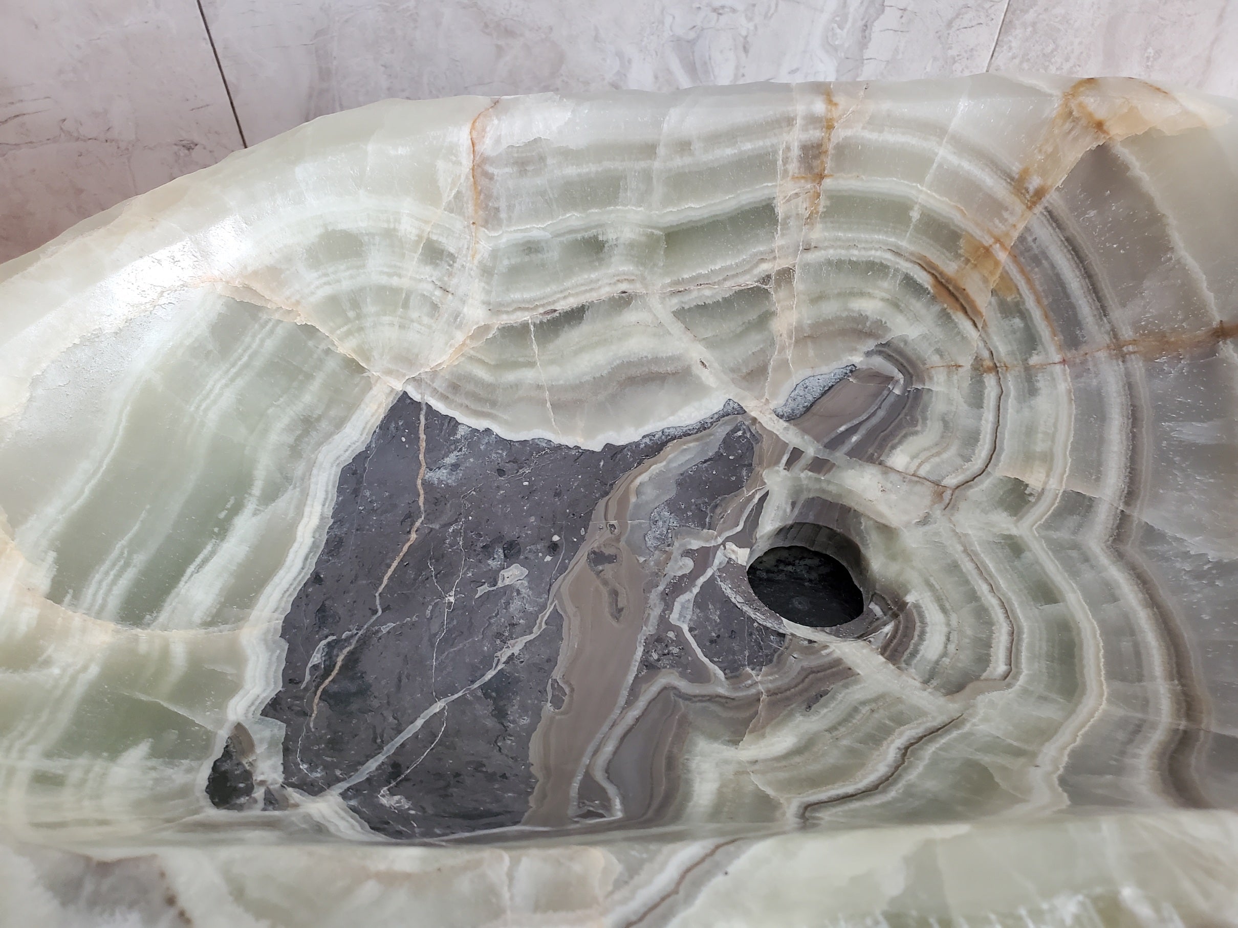 S23_23 Green and Grey Onyx Stone Vessel Bathroom Sink