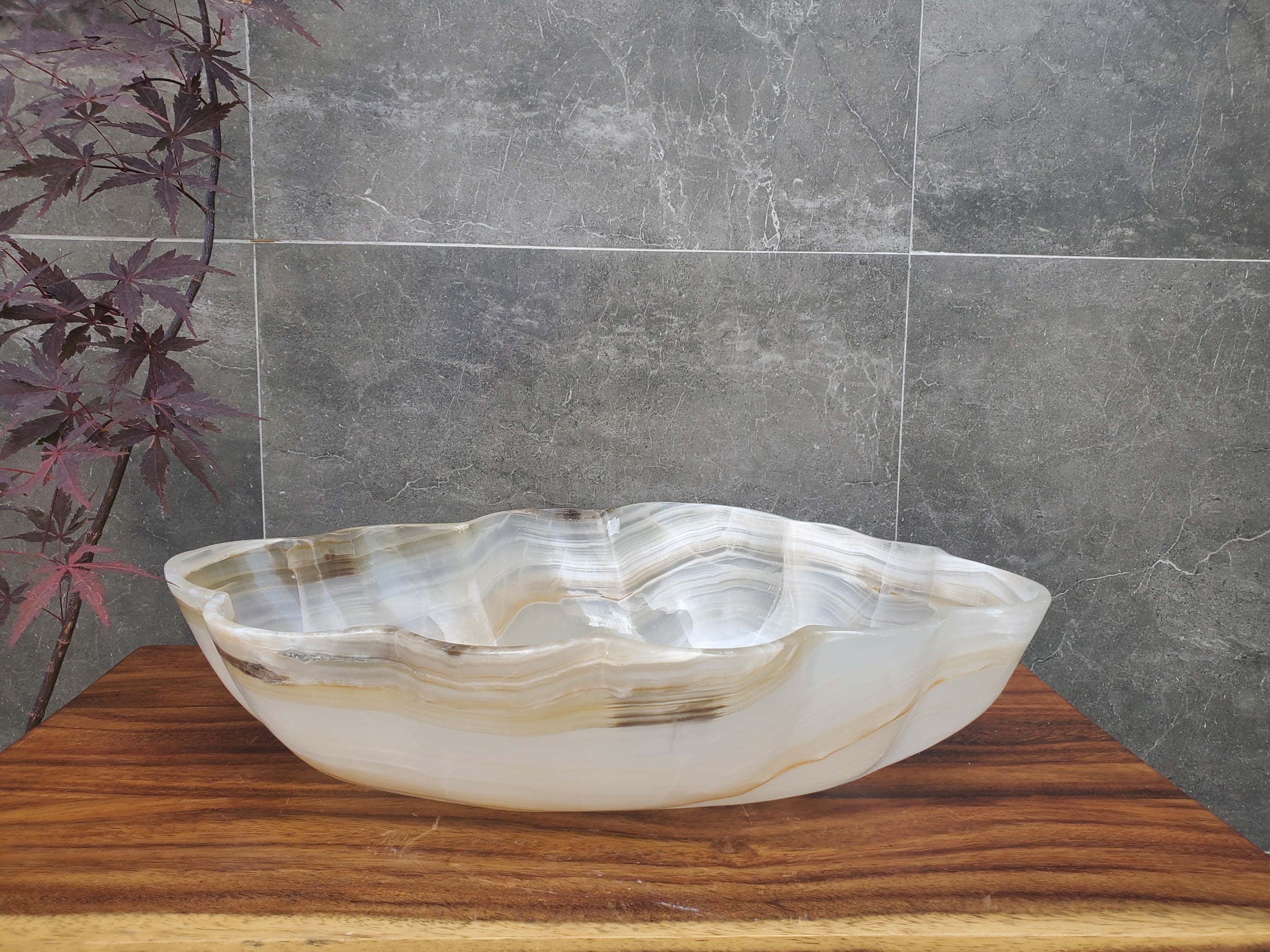 Neutral White Onyx Stone Vessel Bathroom Sink