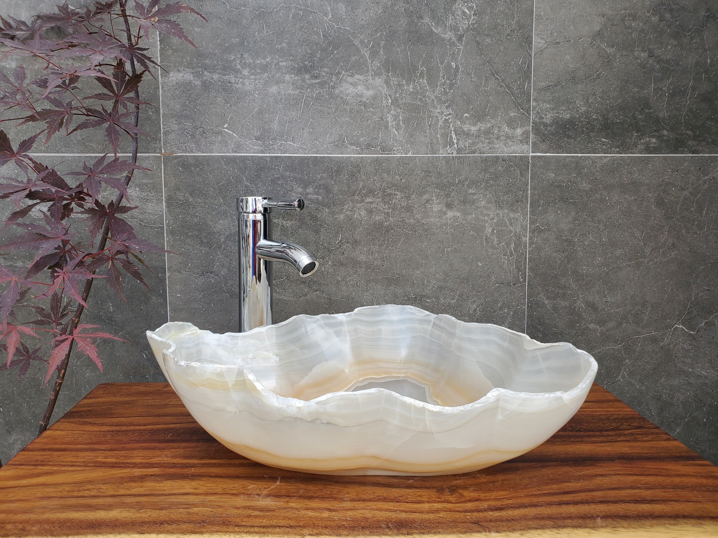 Neutral White Onyx Stone Vessel Bathroom Sink