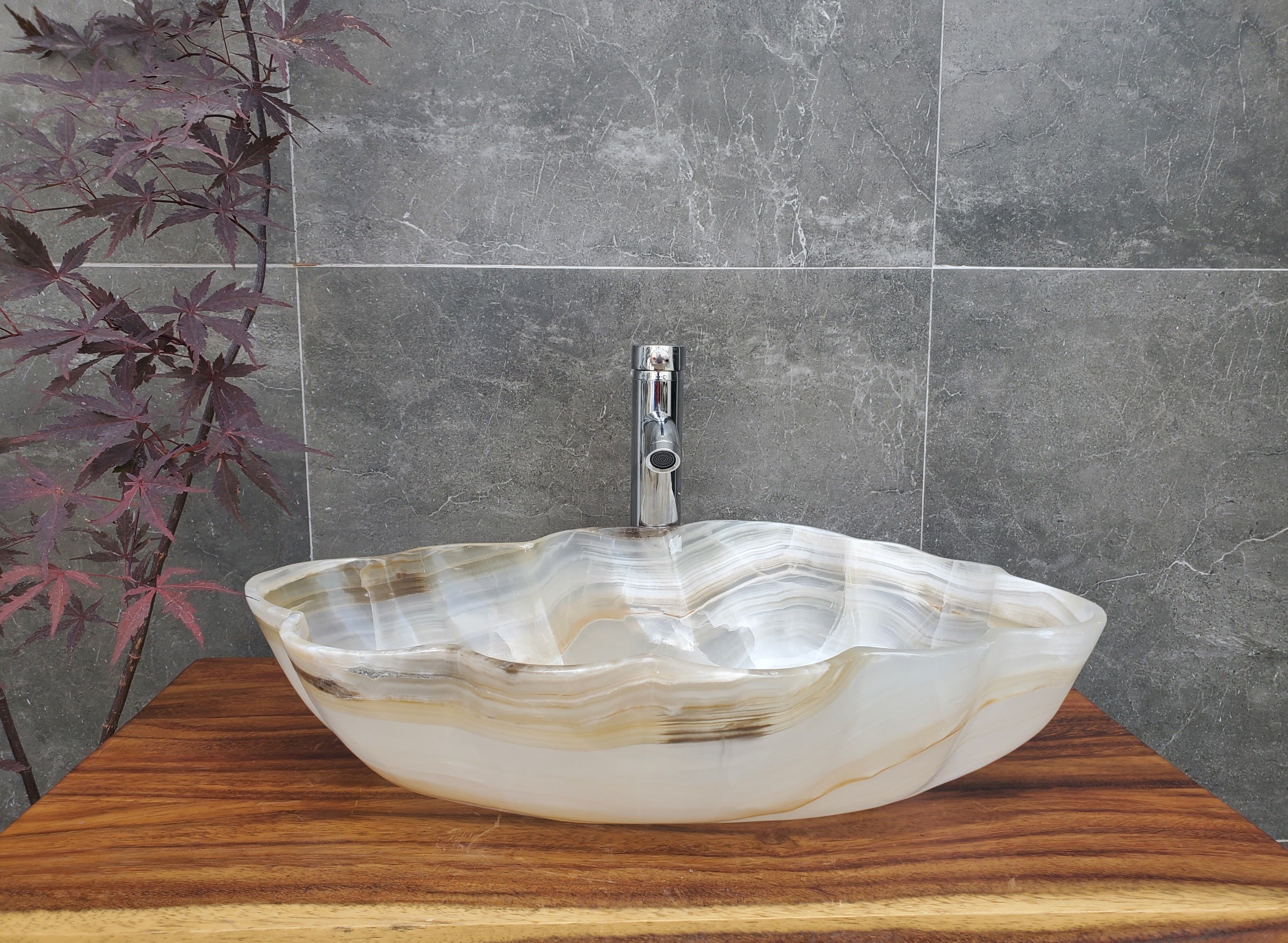 Neutral White Onyx Stone Vessel Bathroom Sink