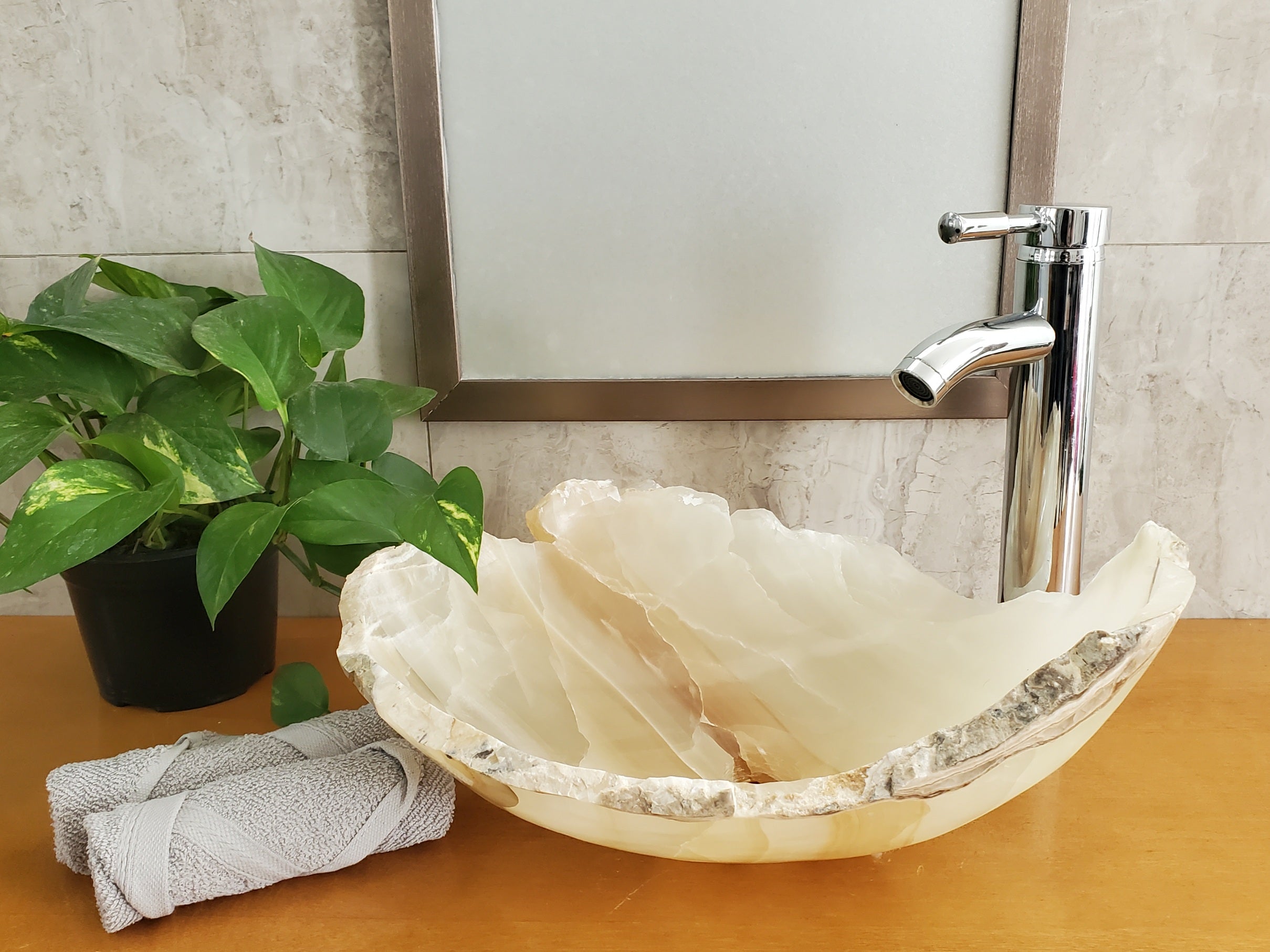 S23_14 Onyx Stone Bathroom Vessel Sink