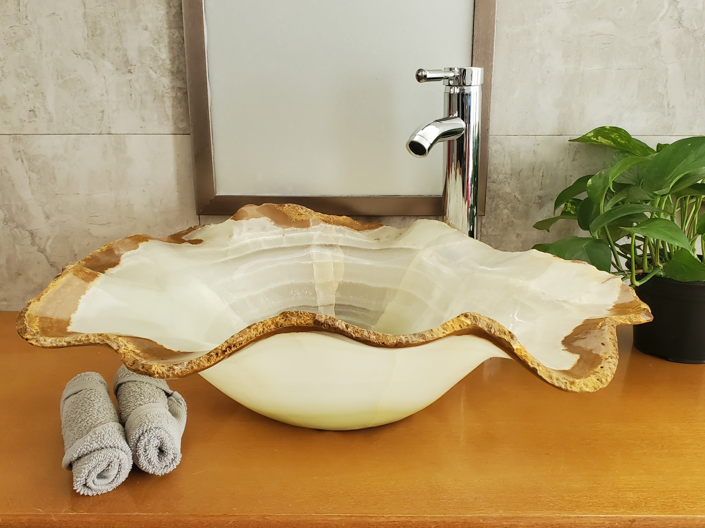 S23_09 Onyx Stone Vessel Bathroom Sink