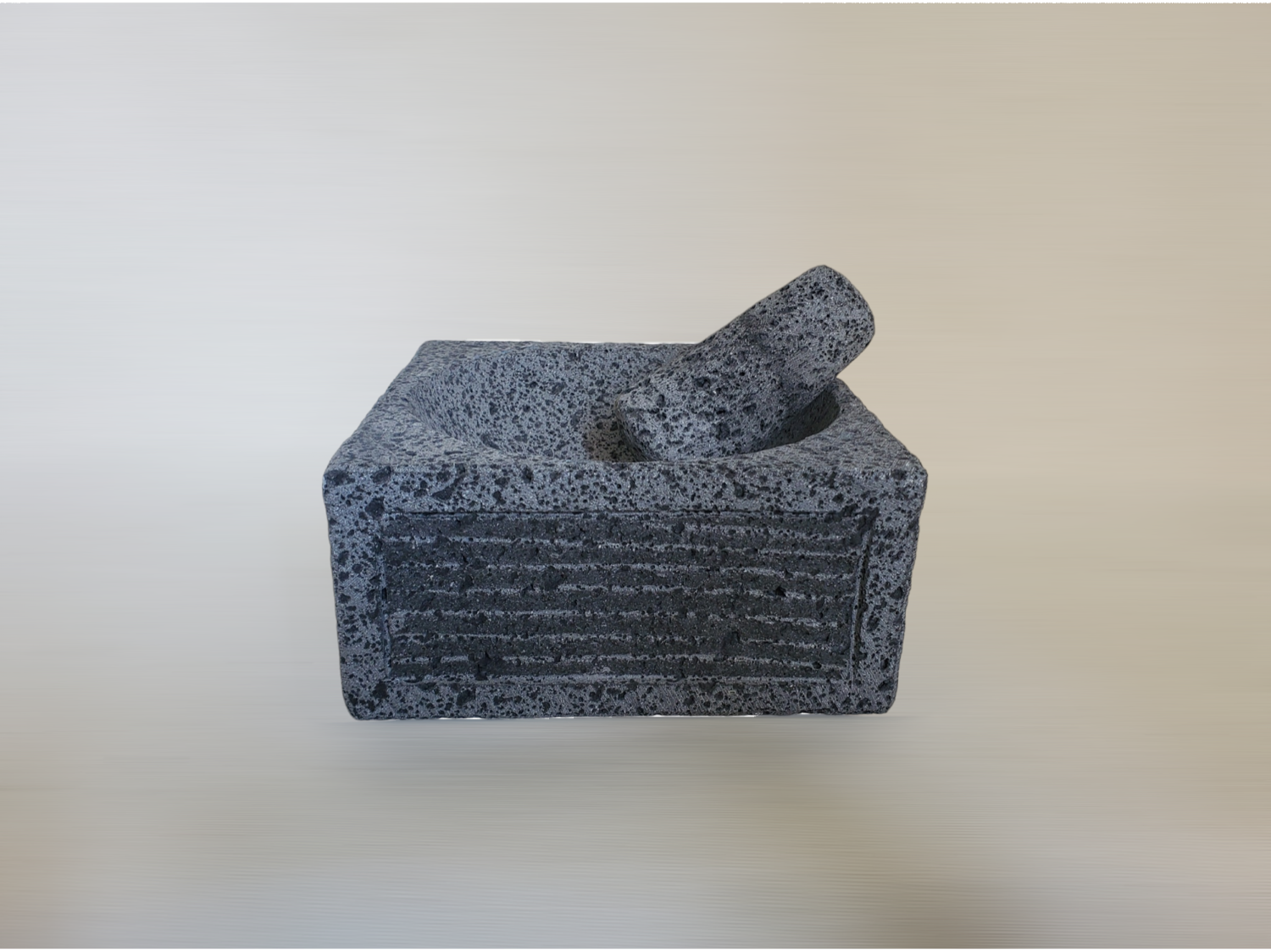 Cube Slats Mortar & Pestle - Lava Stone - 8 Inch