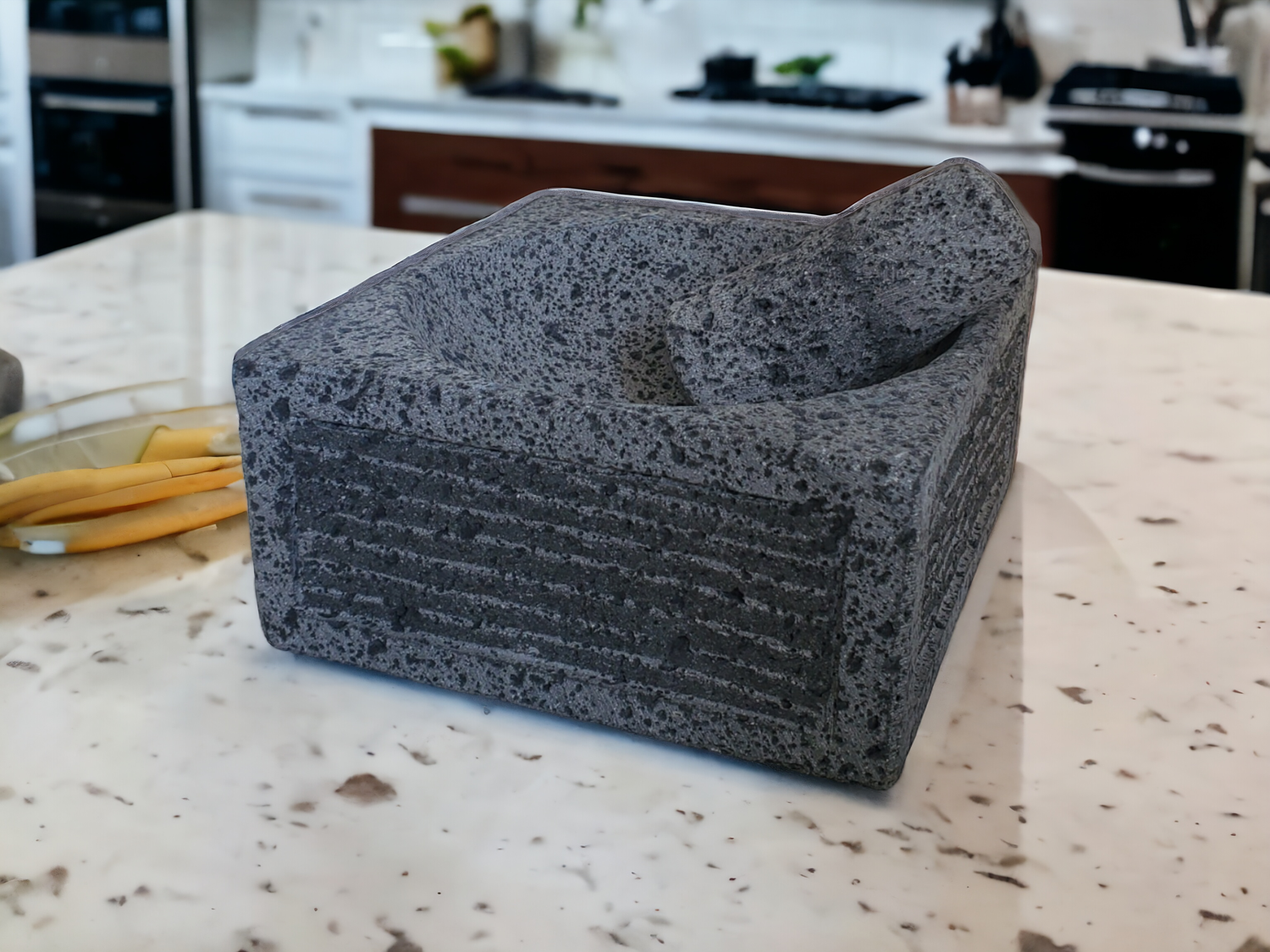 Cube Slats Mortar & Pestle - Lava Stone - 8 Inch