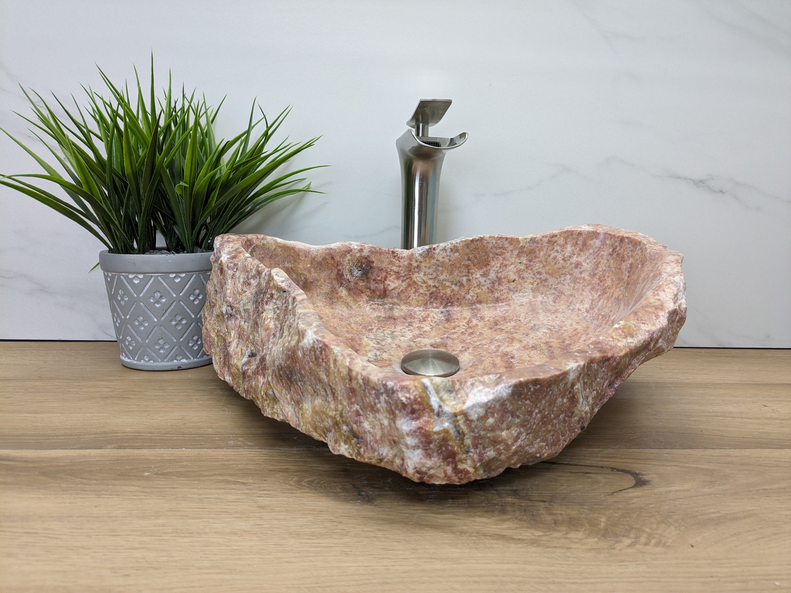 Pink and Tan Onyx Vessel Bathroom Sink Onyx Sinks Onyx Sinks Sinks